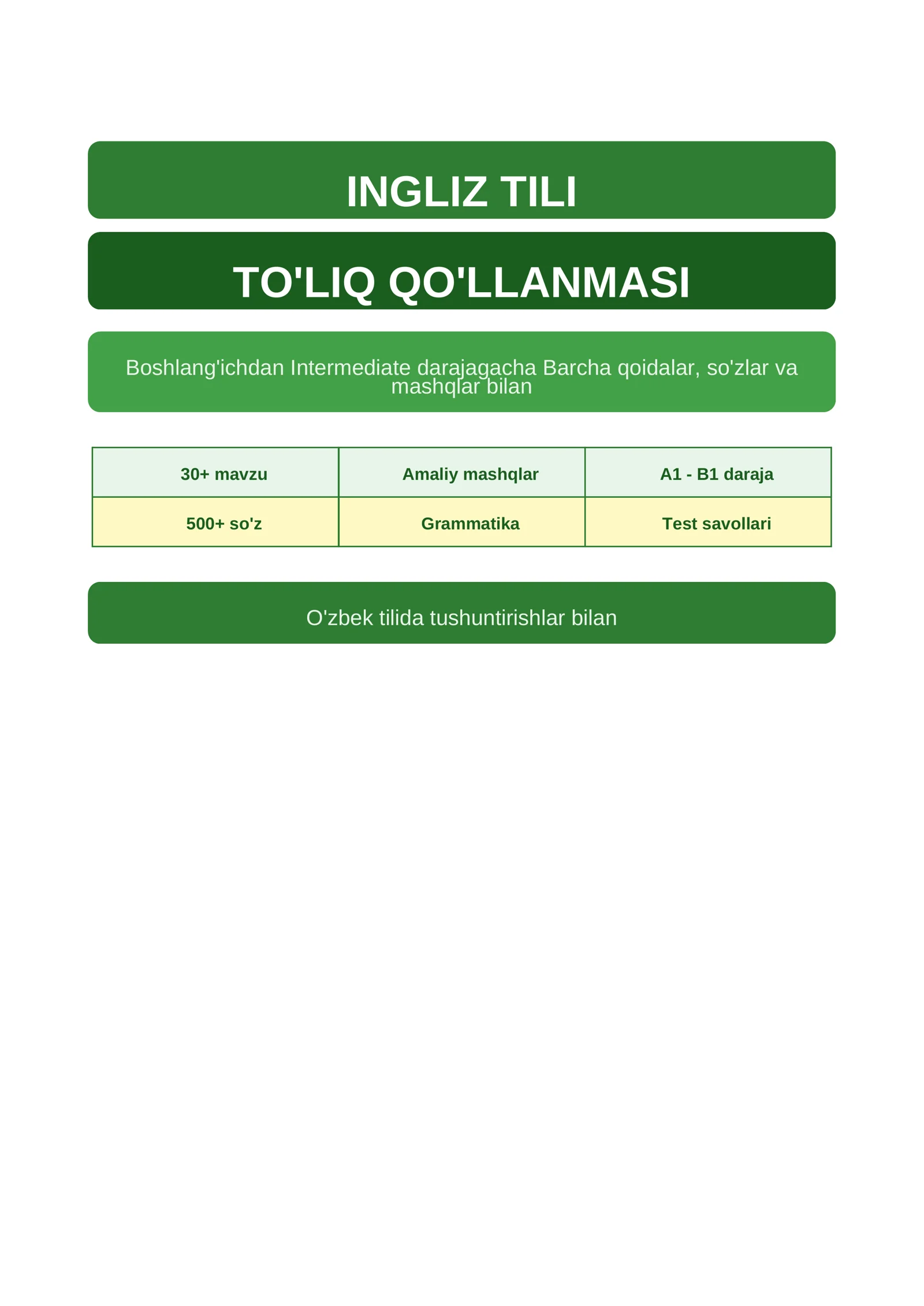 English tilidan A1 daraja uchun qoʻllanma