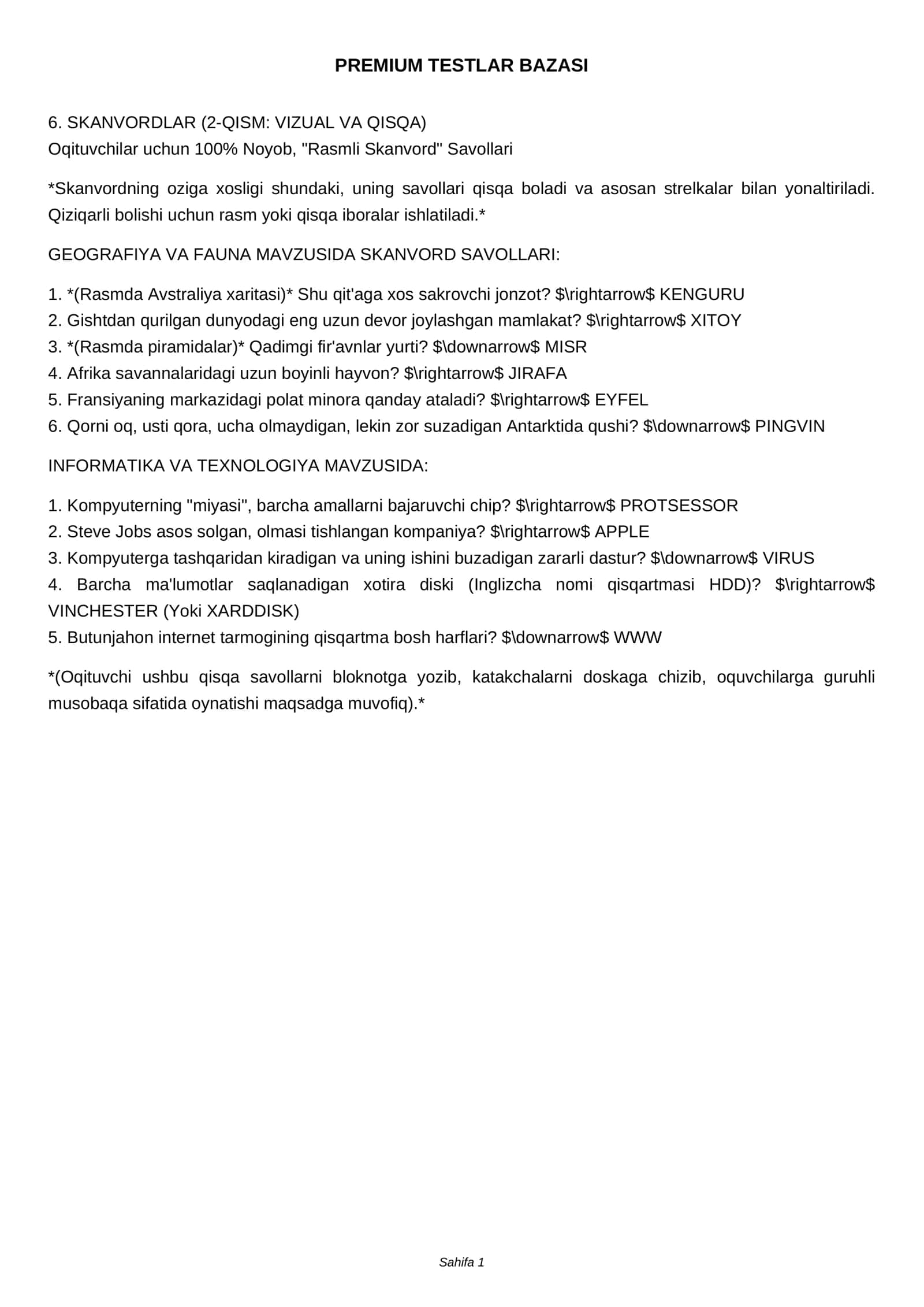 SKANVORDLAR (2-QISM: VIZUAL VA QISQA)