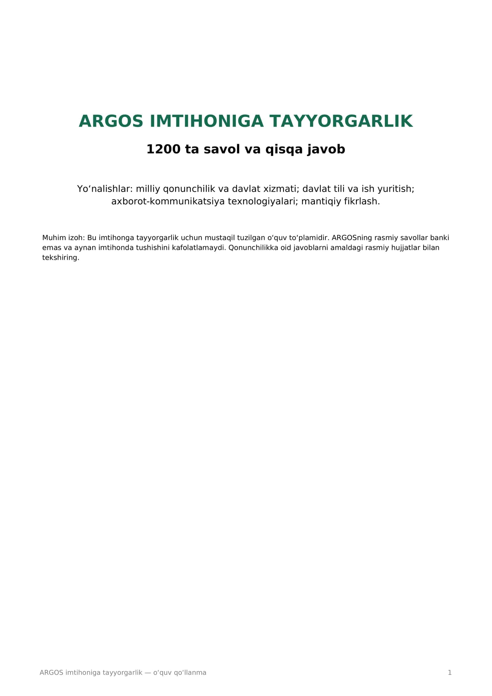ARGOS imtihoniga tayyorgarlik — o‘quv qo‘llanma