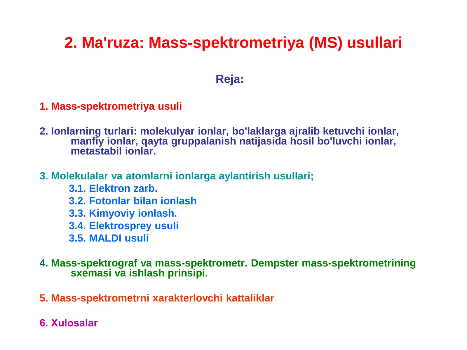 Mass-spektrometriya (MS) usullari