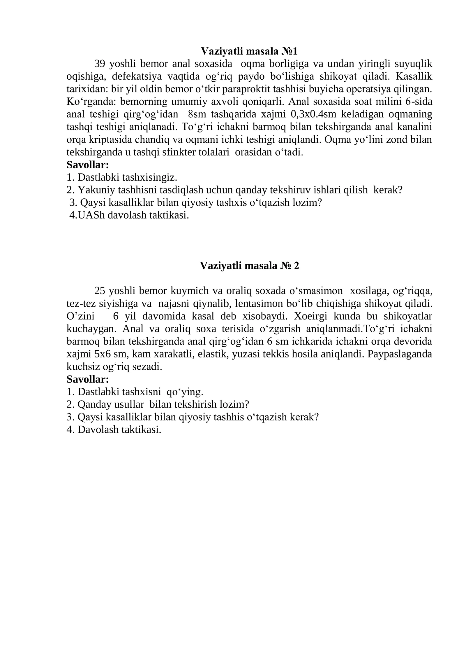 Vaziyatli masala №1