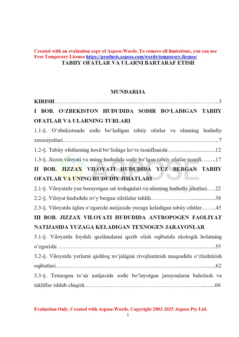 Tabiiy ofatlar va ularni bartaraf etish