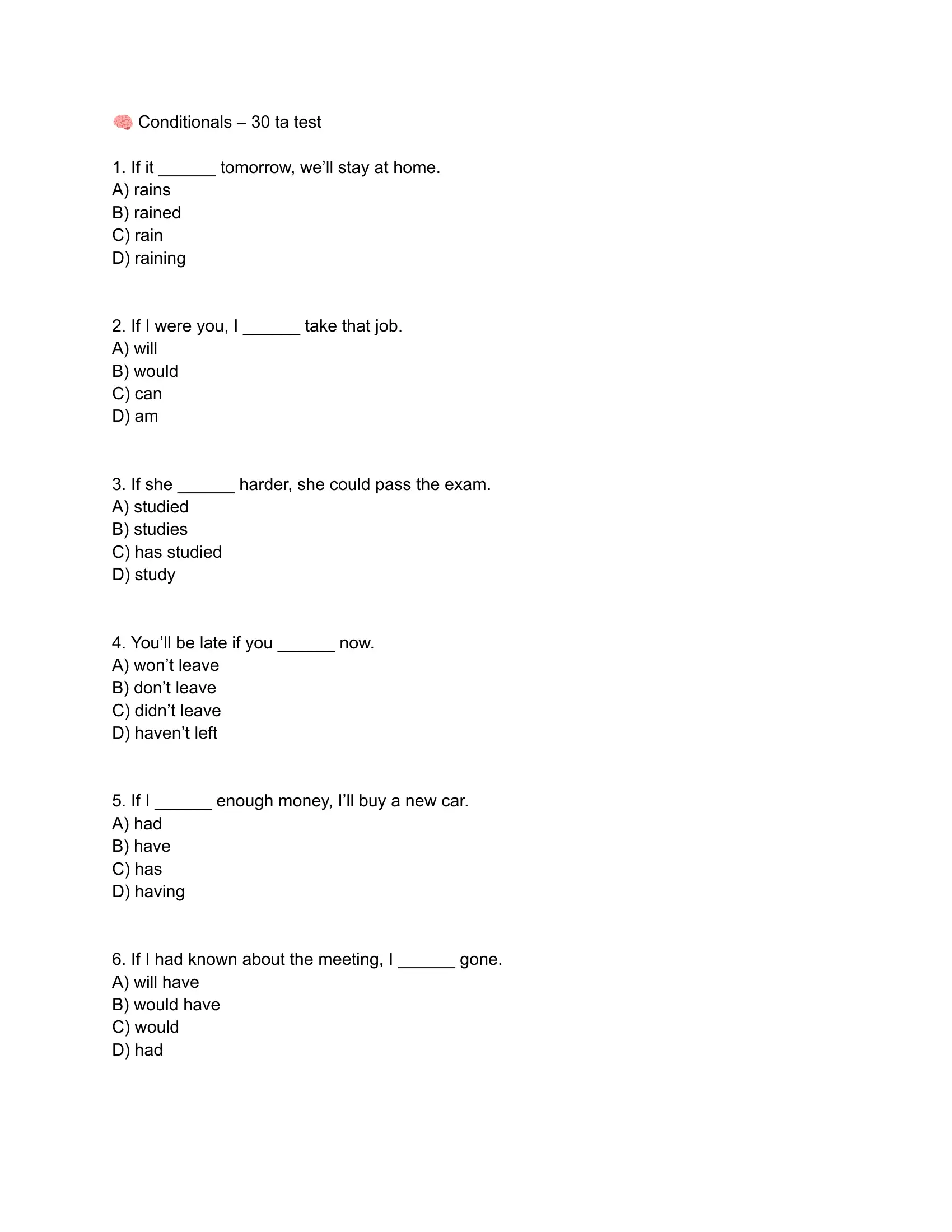 conditionals mavzusidan 30talik test