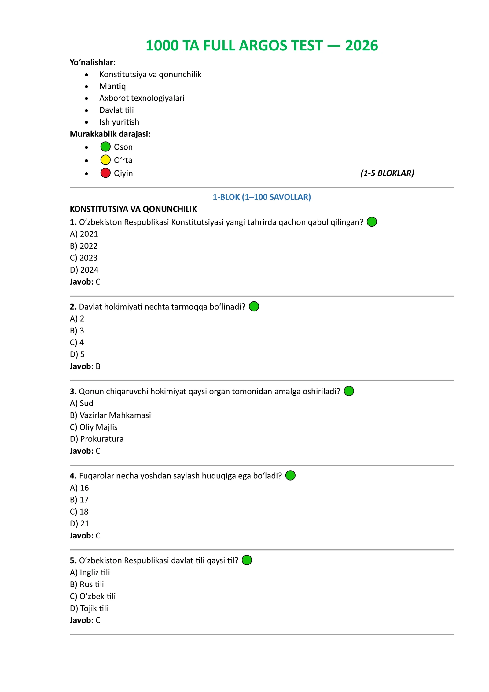 Argos test javoblari bazasi 1-qism 2026-yil yangi