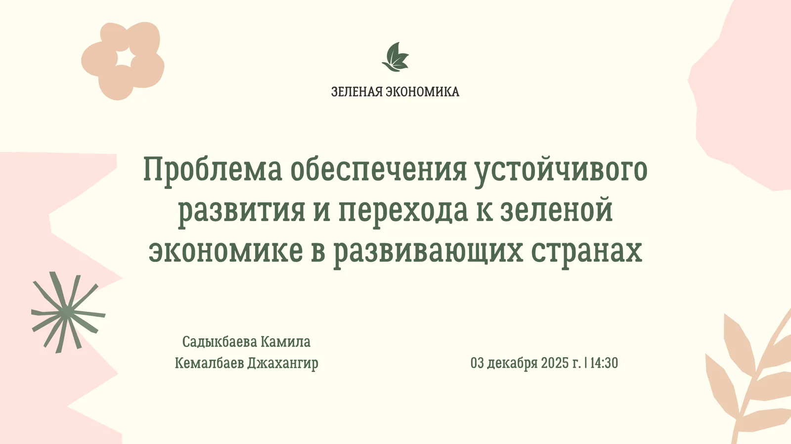 Презентация на тему : Проблема обеспечения устойчивого развития и перехода к зеленой экономике в развивающих странах