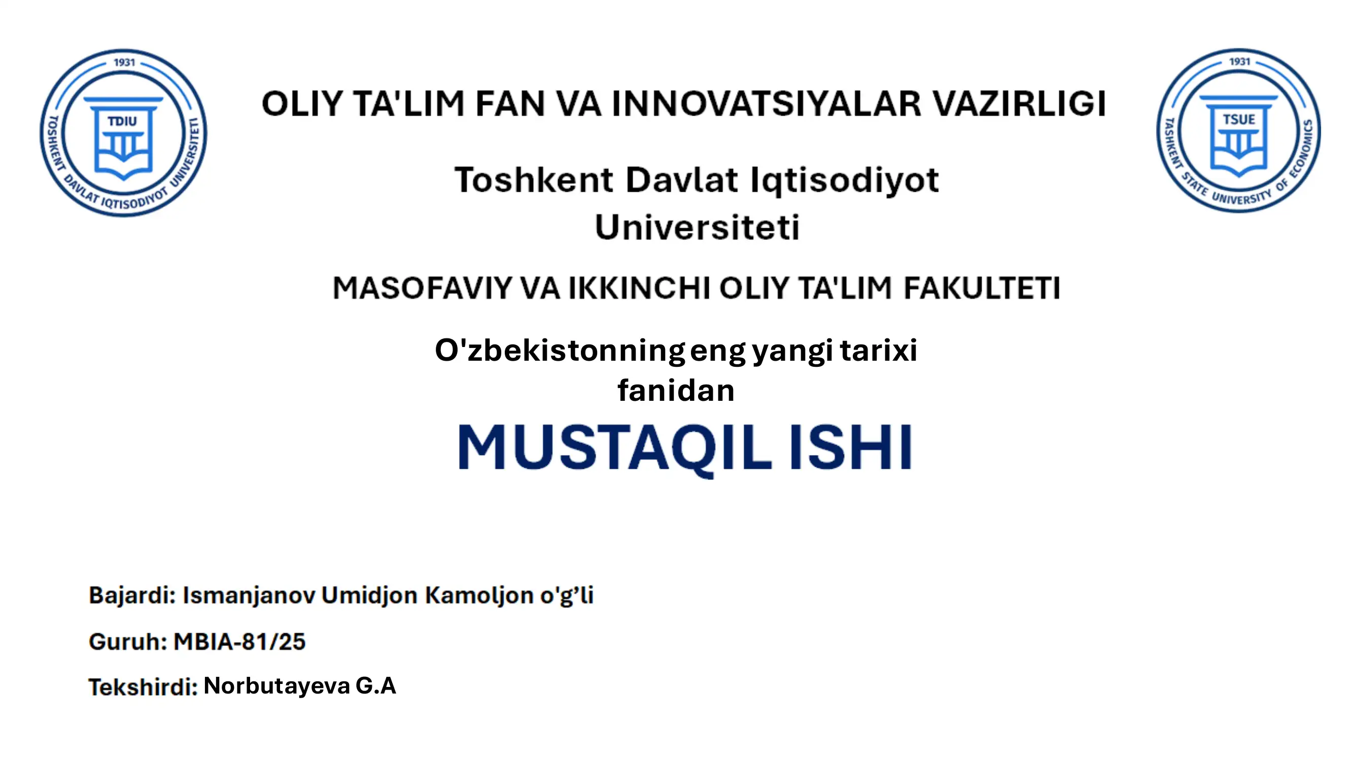 O'zbekistonning eng yangi tarixi