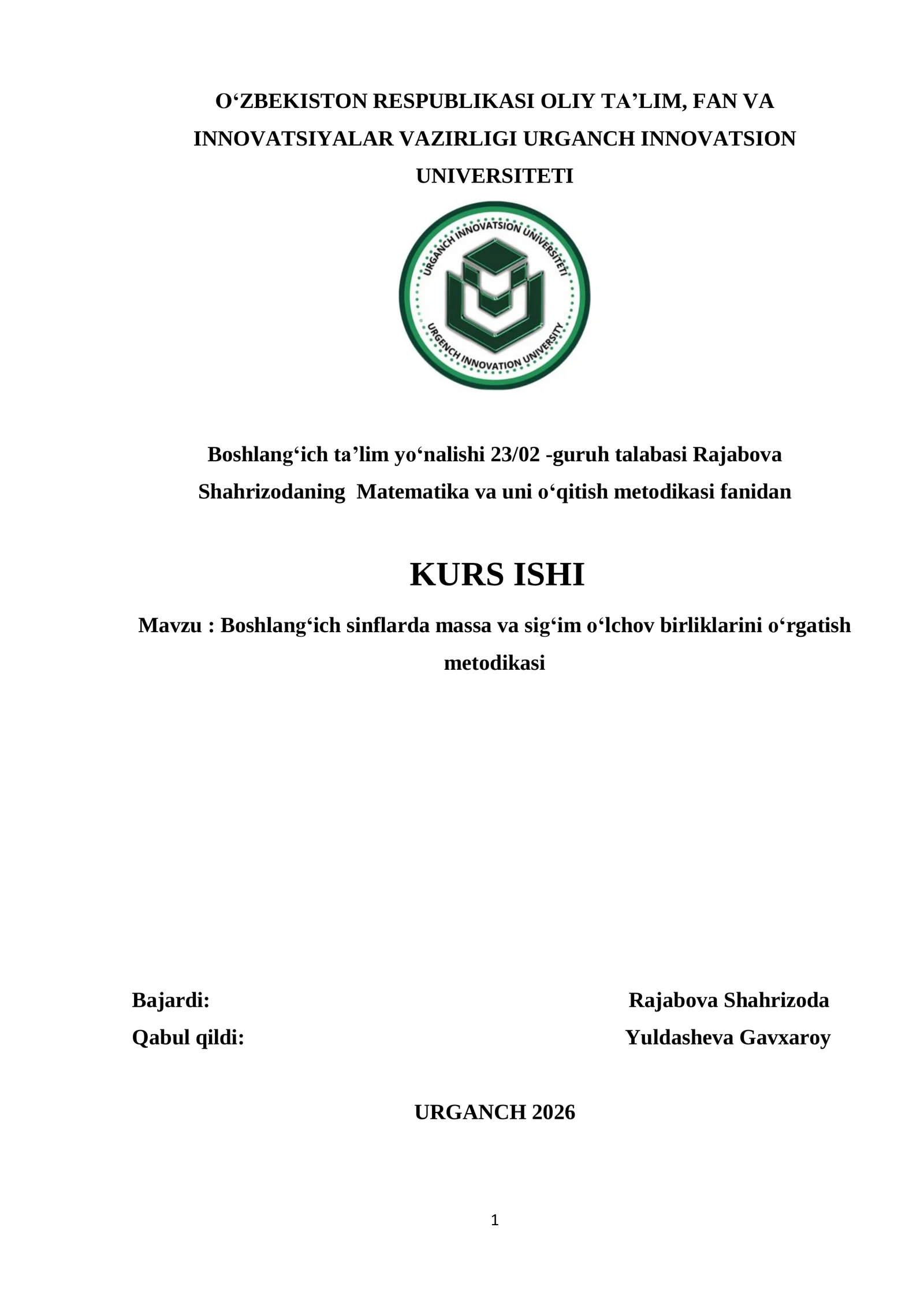 Boshlangʻich sinflarda massa va sigʻim oʻlchov birliklarini oʻrgatish