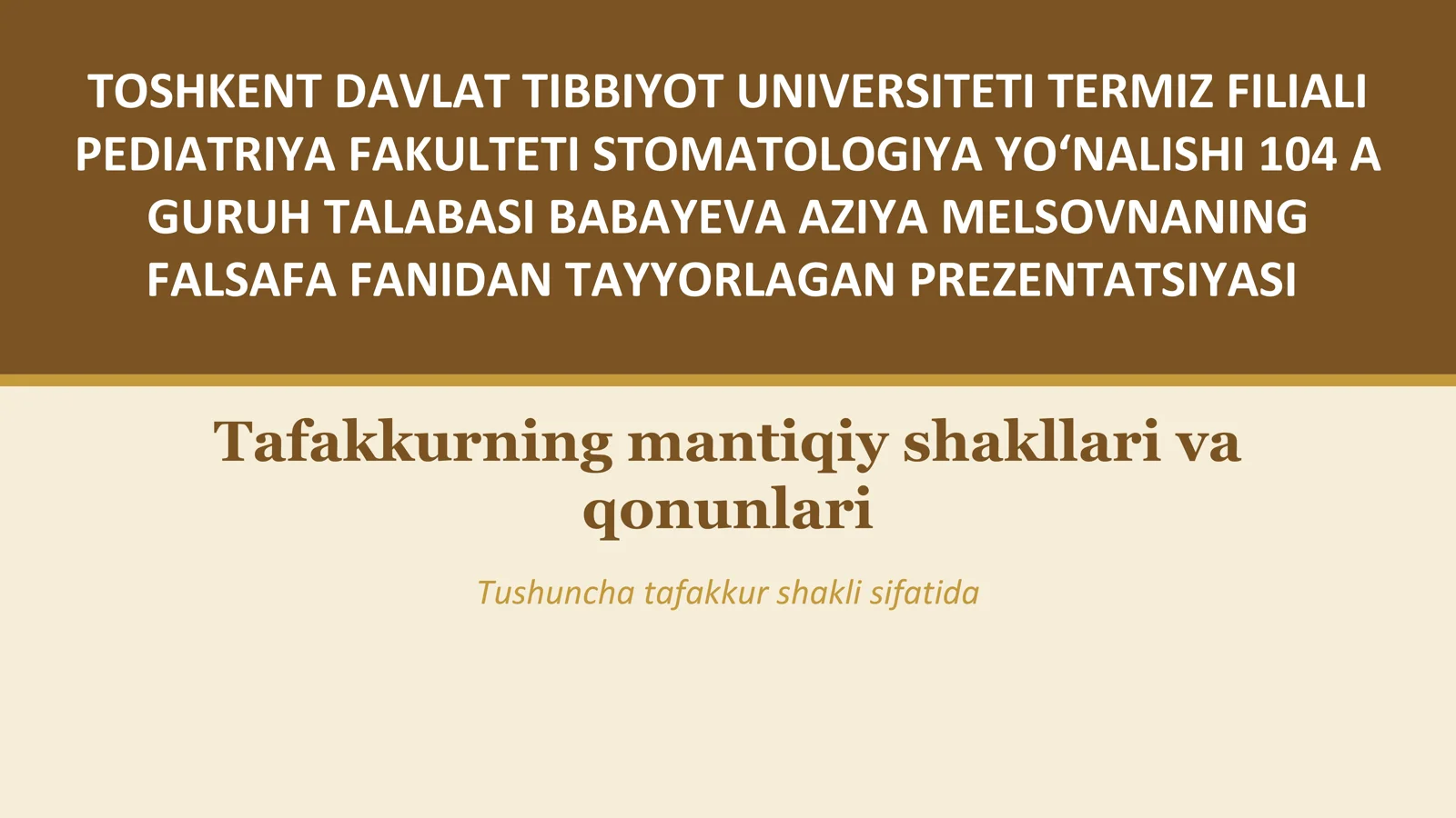 FALSAFA FANIDAN TAYYORLAGAN PREZENTATSIYASI