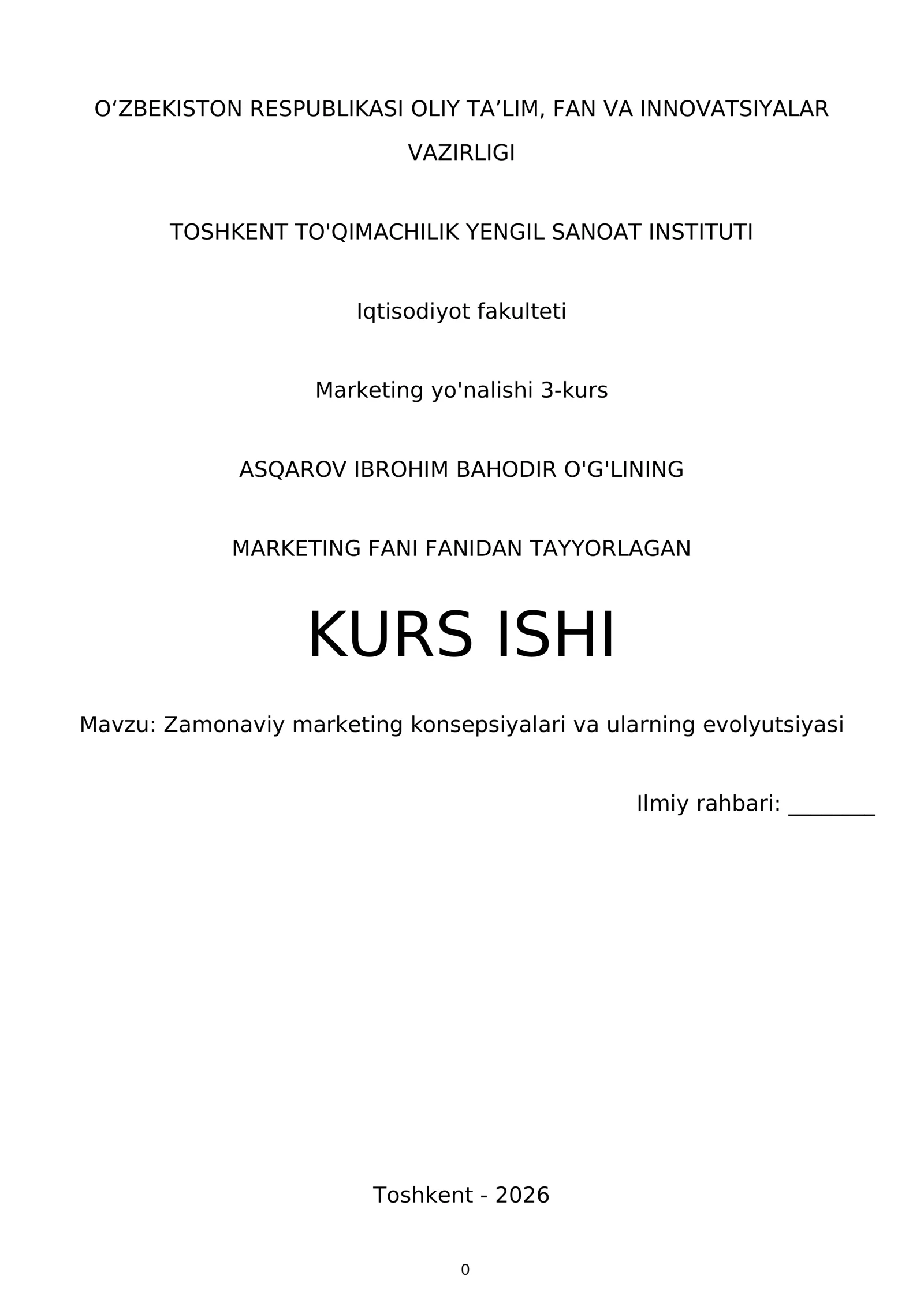 MARKETING FANI FANIDAN TAYYORLAGAN KURS ISHI