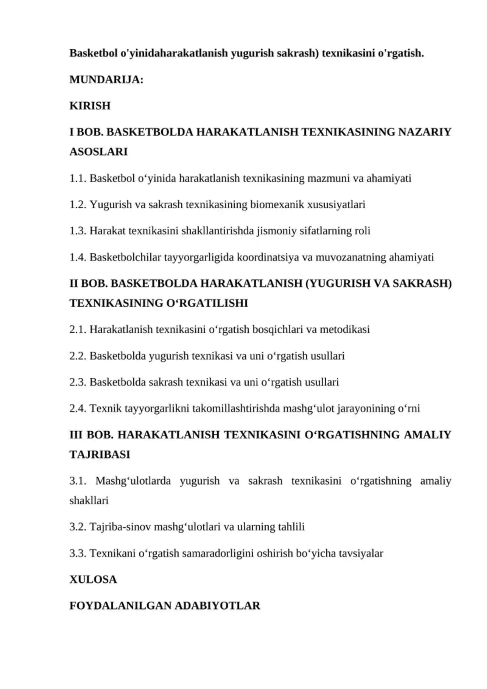Basketbol o'yinidaharakatlanish yugurish sakrash) texnikasini o'rgatish