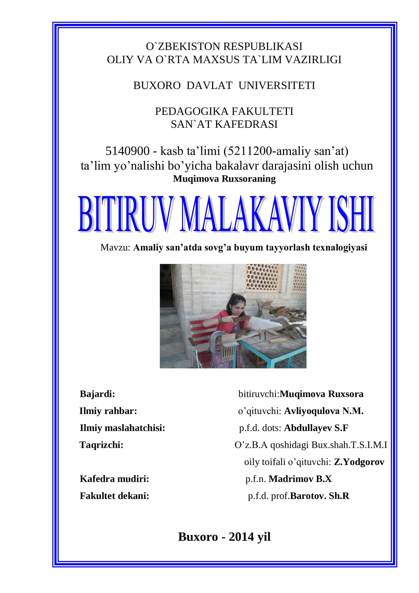 Amaliy san'atda sovg’a buyumlar tayyorlash texnologiyasi