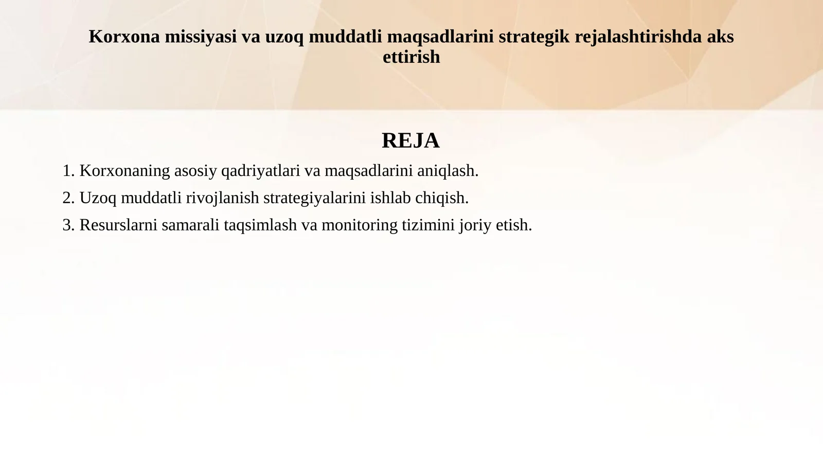 Korxona missiyasi va uzoq muddatli maqsadlarini strategik rejalashtirishda aks ettirish