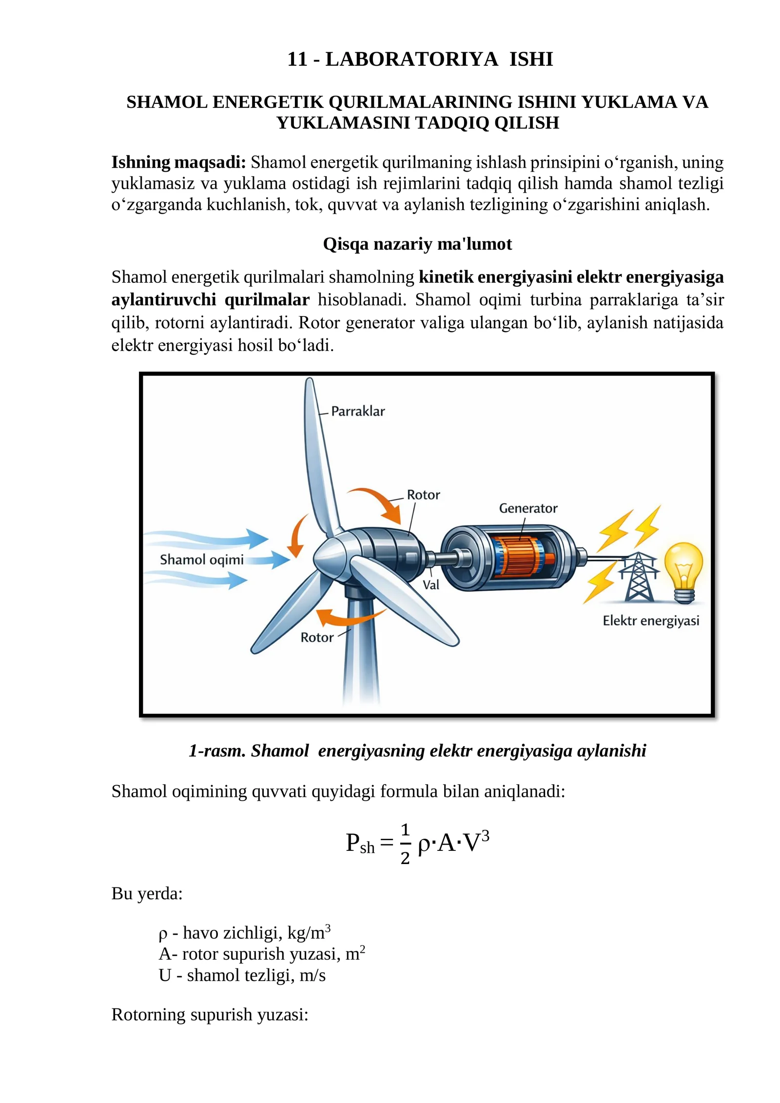 SHAMOL ENERGETIK QURILMALARINING ISHINI YUKLAMA VA YUKLAMASINI TADQIQ QILISH