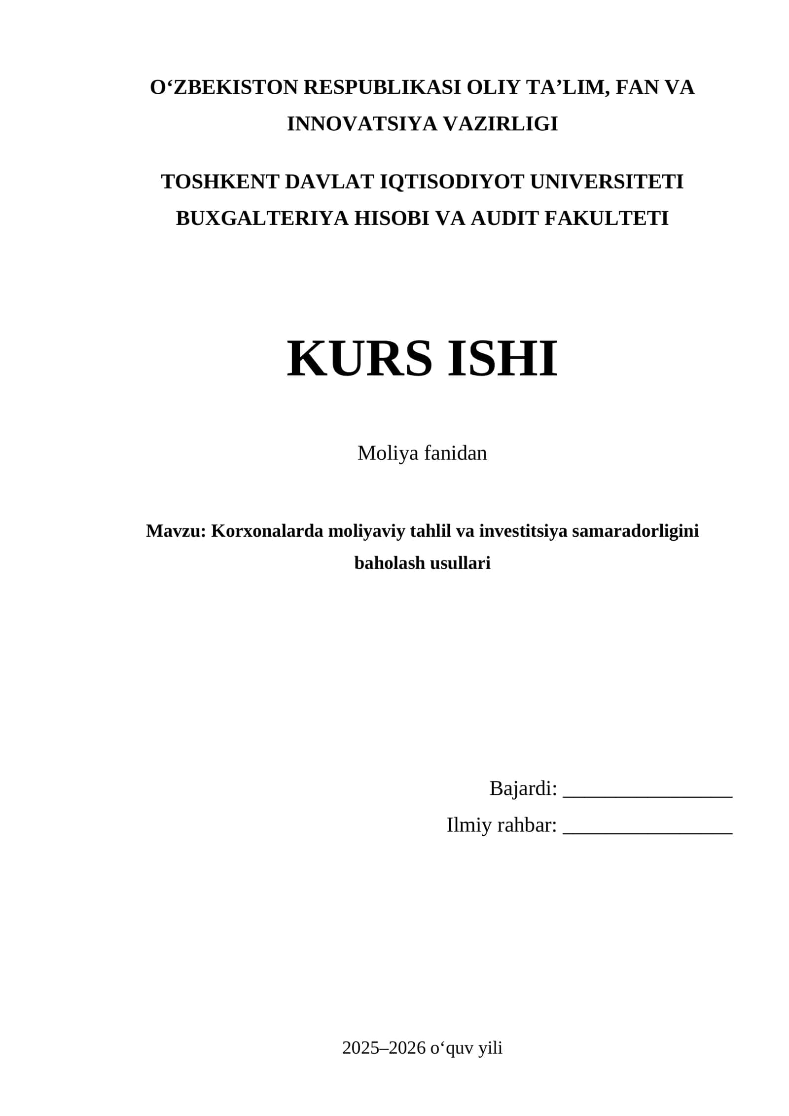Korxonalarda moliyaviy tahlil va investitsiya samaradorligini baholash usullari