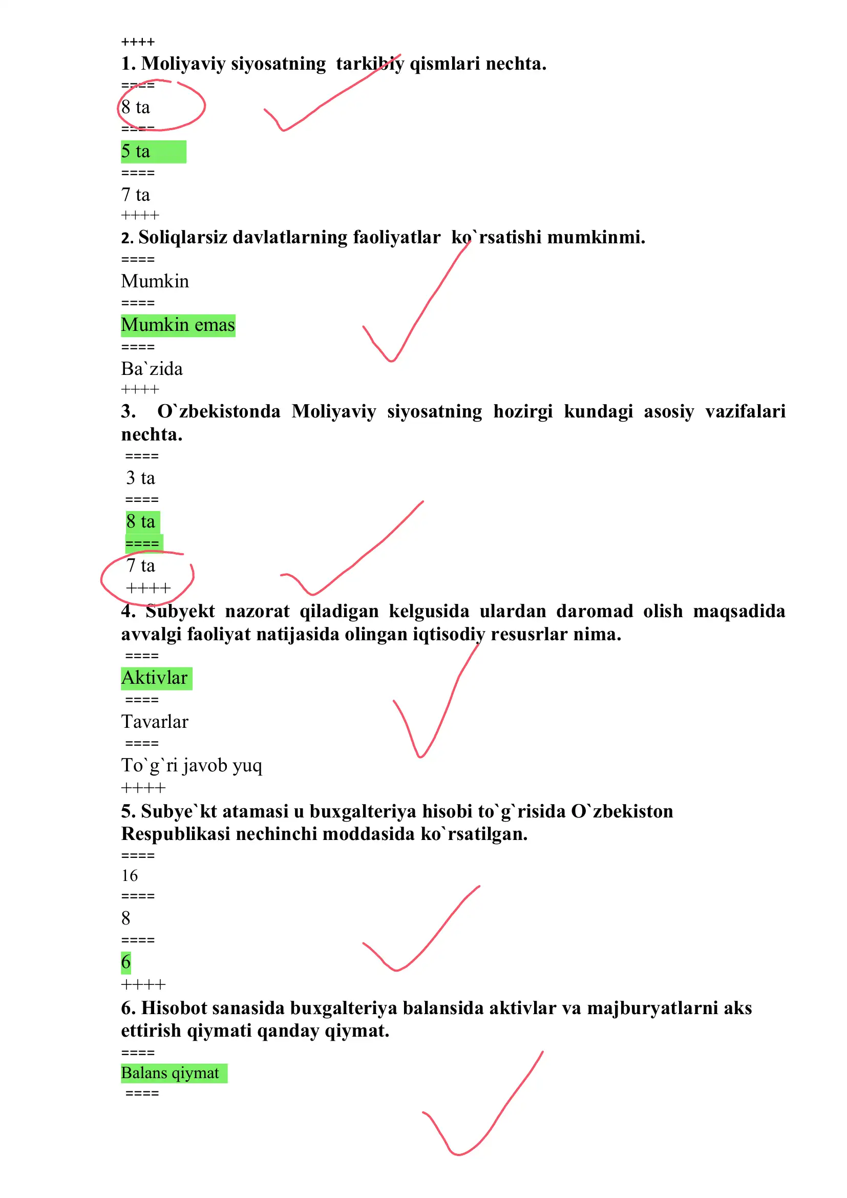 Moliyaviy hisobot yakuniy javoblari