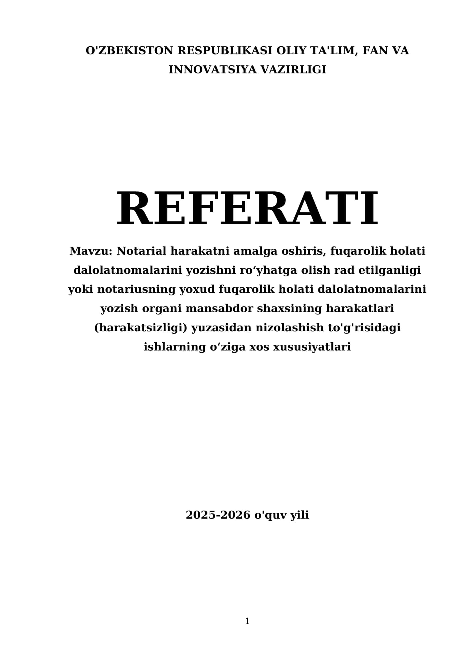 Notarial harakatni amalga oshiris, fuqarolik holati dalolatnomalarini yozishni roʻyhatga olish rad etilganligi