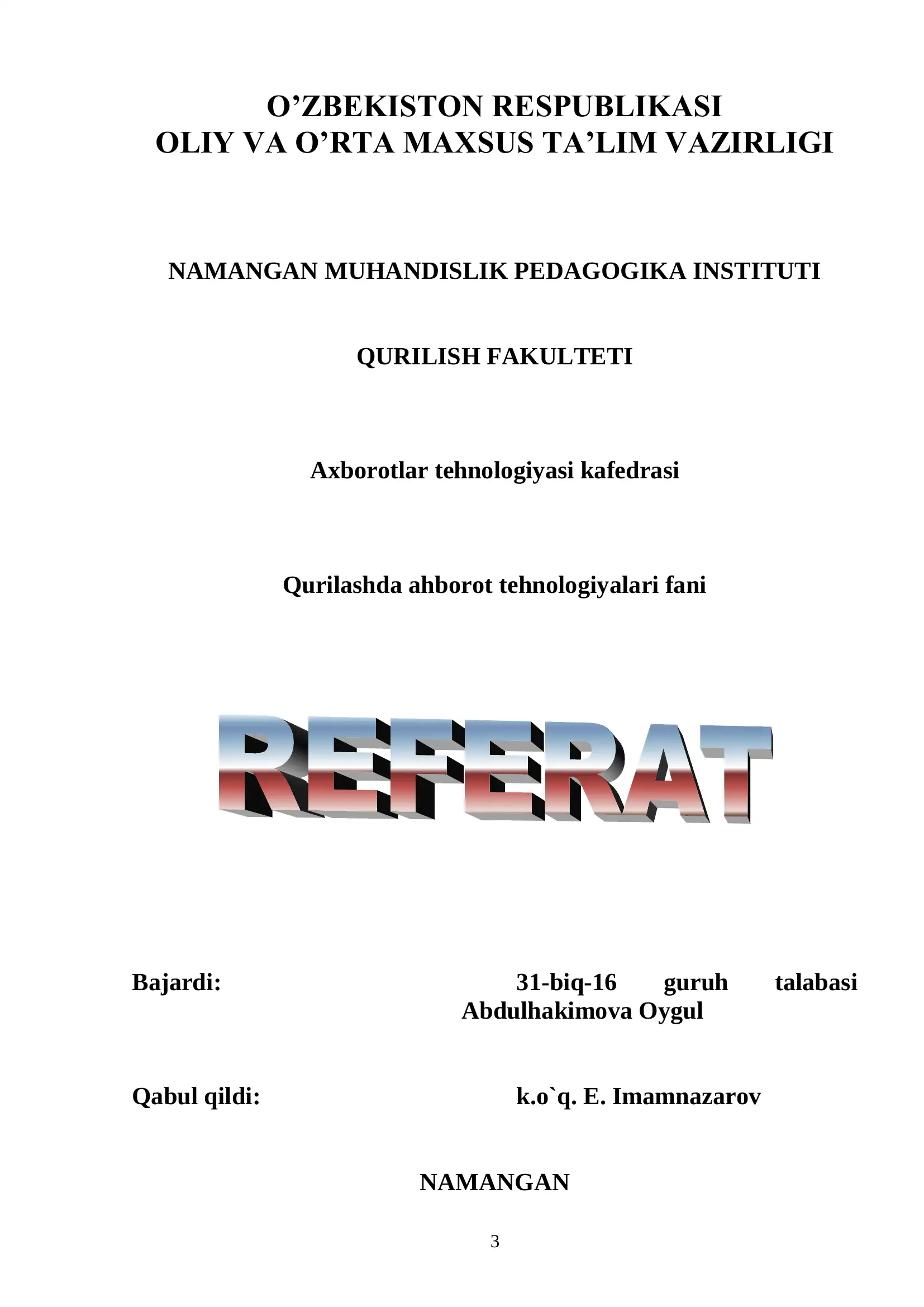MS ACCESS DASTURIDA HISOBOTLAR YARATISH VA TUZILMASI