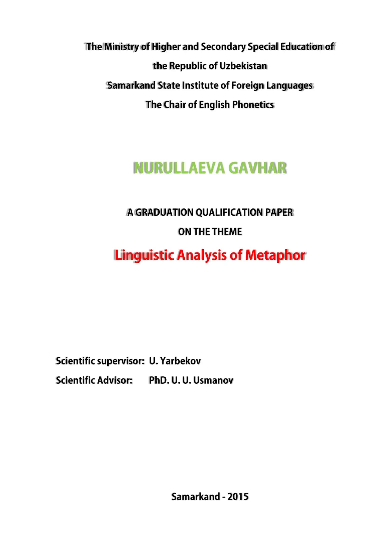 Metaphor Theory in Language Study