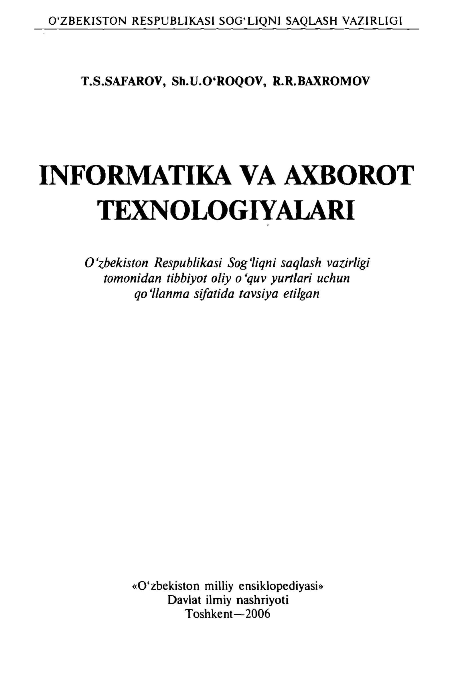 INFORMATIKA УА AXBOROT TEXNOLOGIYALARI