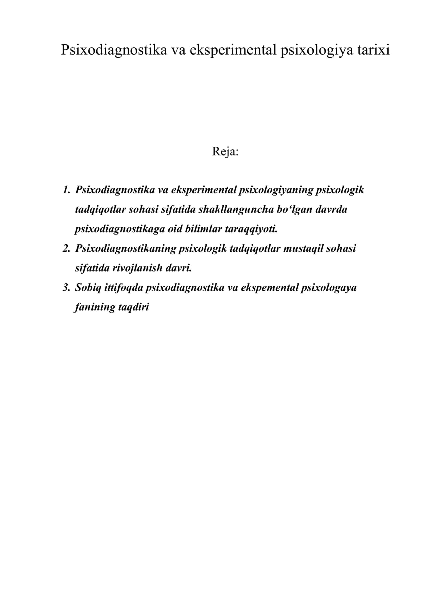 Psixodiagnostika va eksperimental psixologiya tarixi