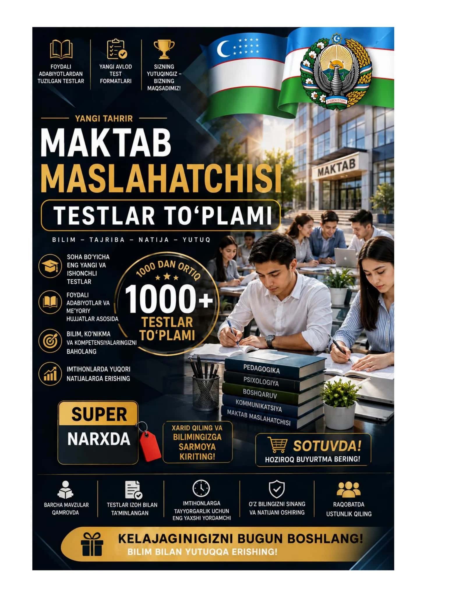 MAKTAB MASLAHATCHISI LAVOZIMIGA ISHGA KIRISH TEST SINOVlARI 1000+