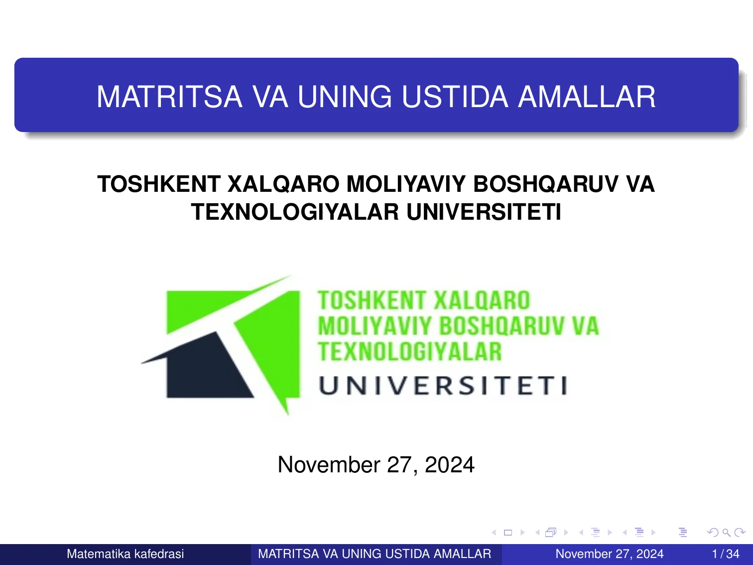 MATRITSA VA UNING USTIDA AMALLAR