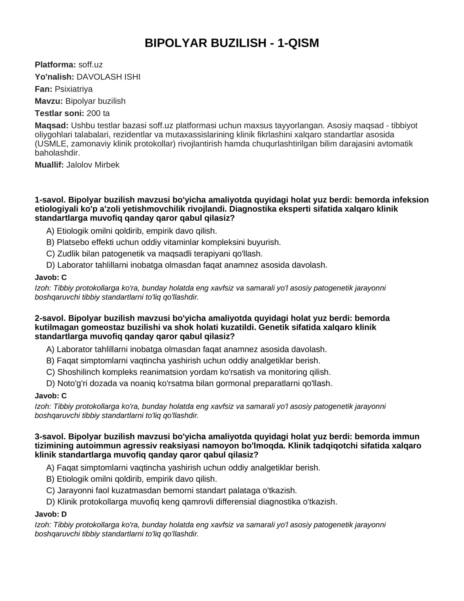 BIPOLYAR BUZILISH - 1-QISM