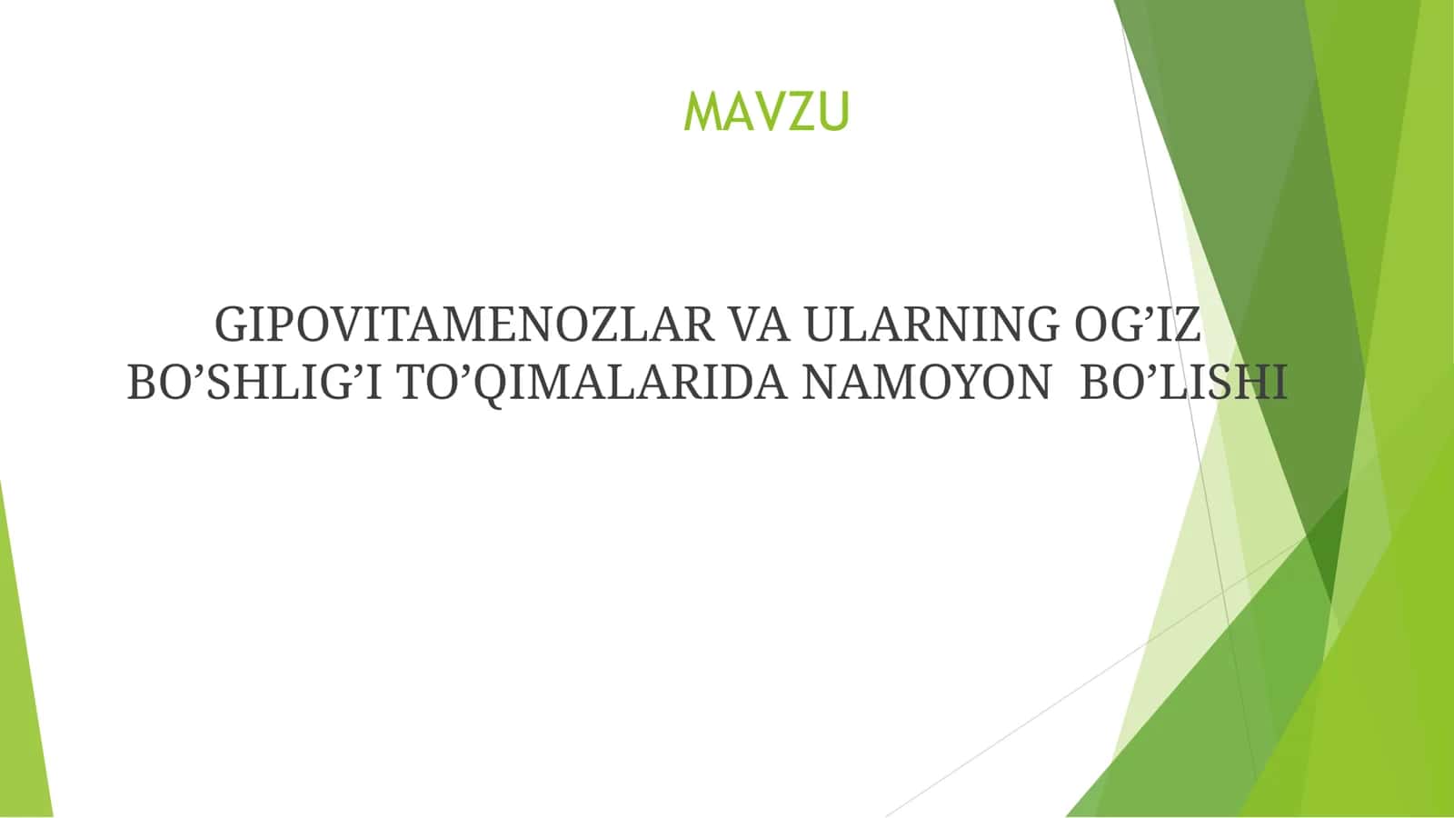 GIPOVITAMENOZLAR VA ULARNING OG’IZ BO’SHLIG’I TO’QIMALARIDA NAMOYON BO’LISHI
