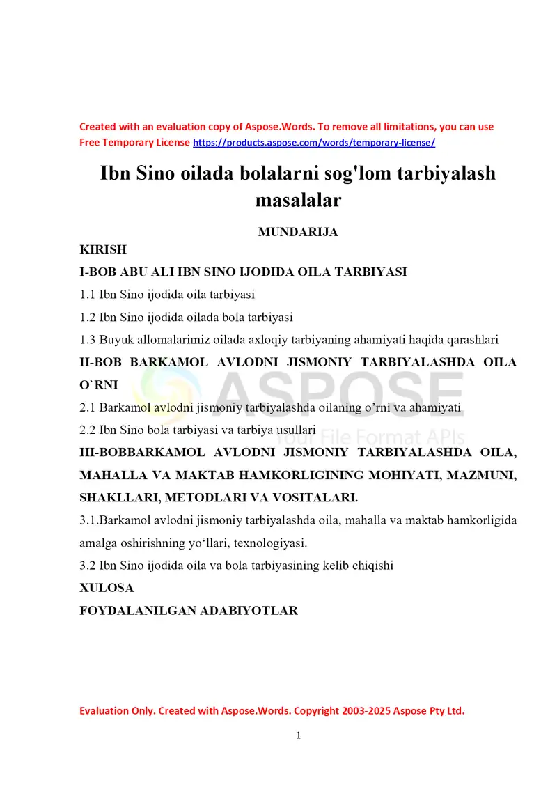 Ibn Sino oilada bolalarni sog'lom tarbiyalash masalalari