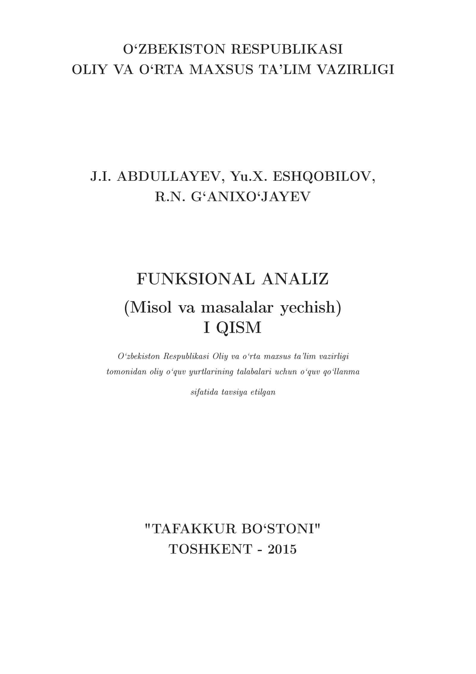funksional analizdan misol va masalalar