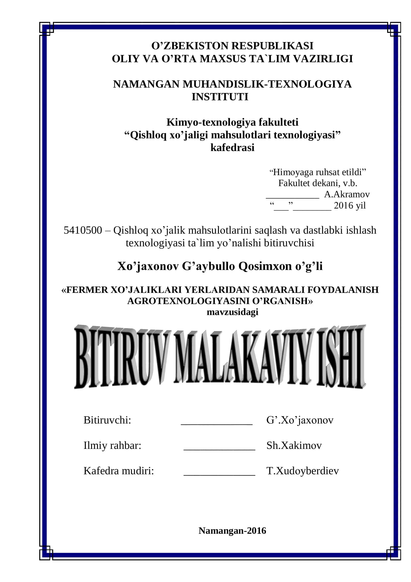FERMER XO'JALIKLARI YERLARIDAN SAMARALI FОYDALANISH AGRОTEXNОLОGIYASINI O’RGANISH