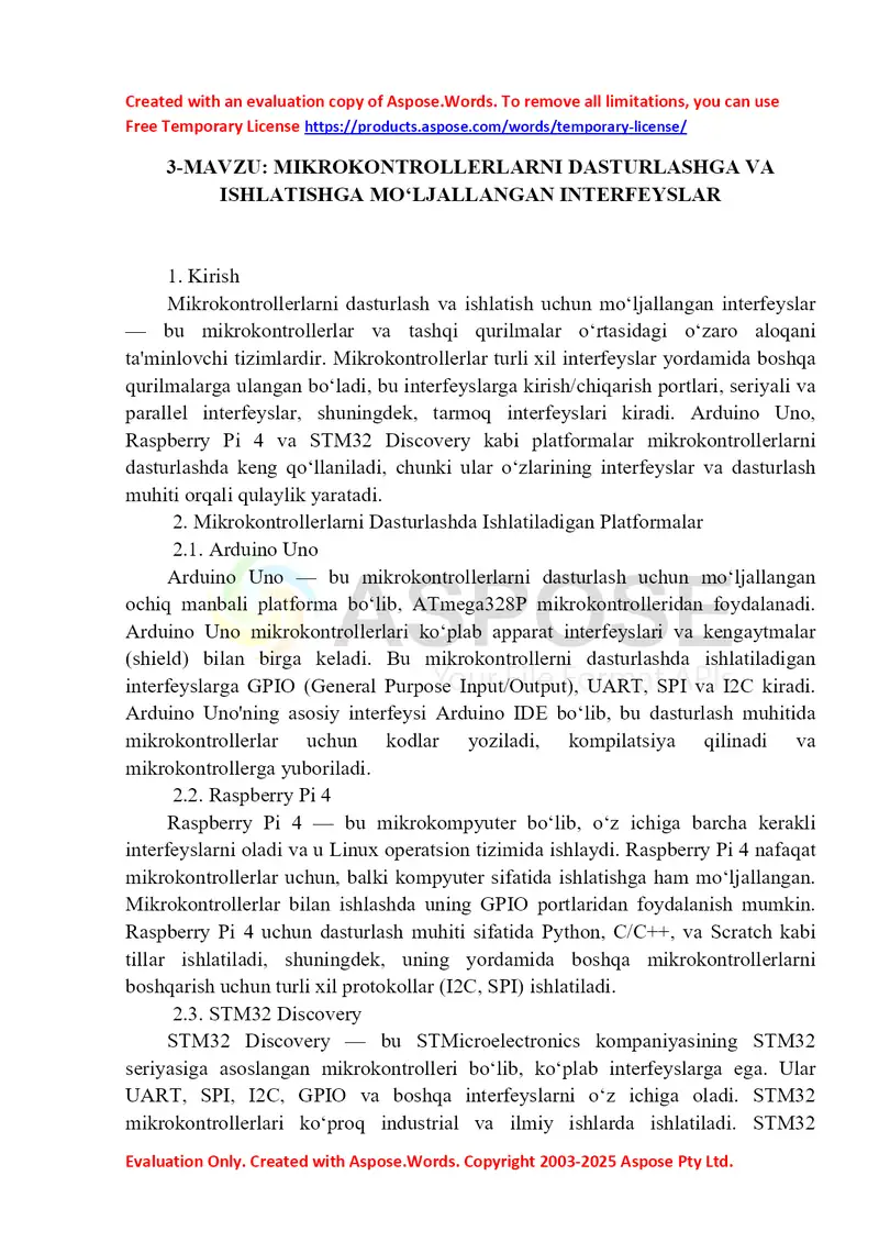 Mikrokontrollerlarni dasturlashga va ishlatishga mo‘ljallangan interfeyslar