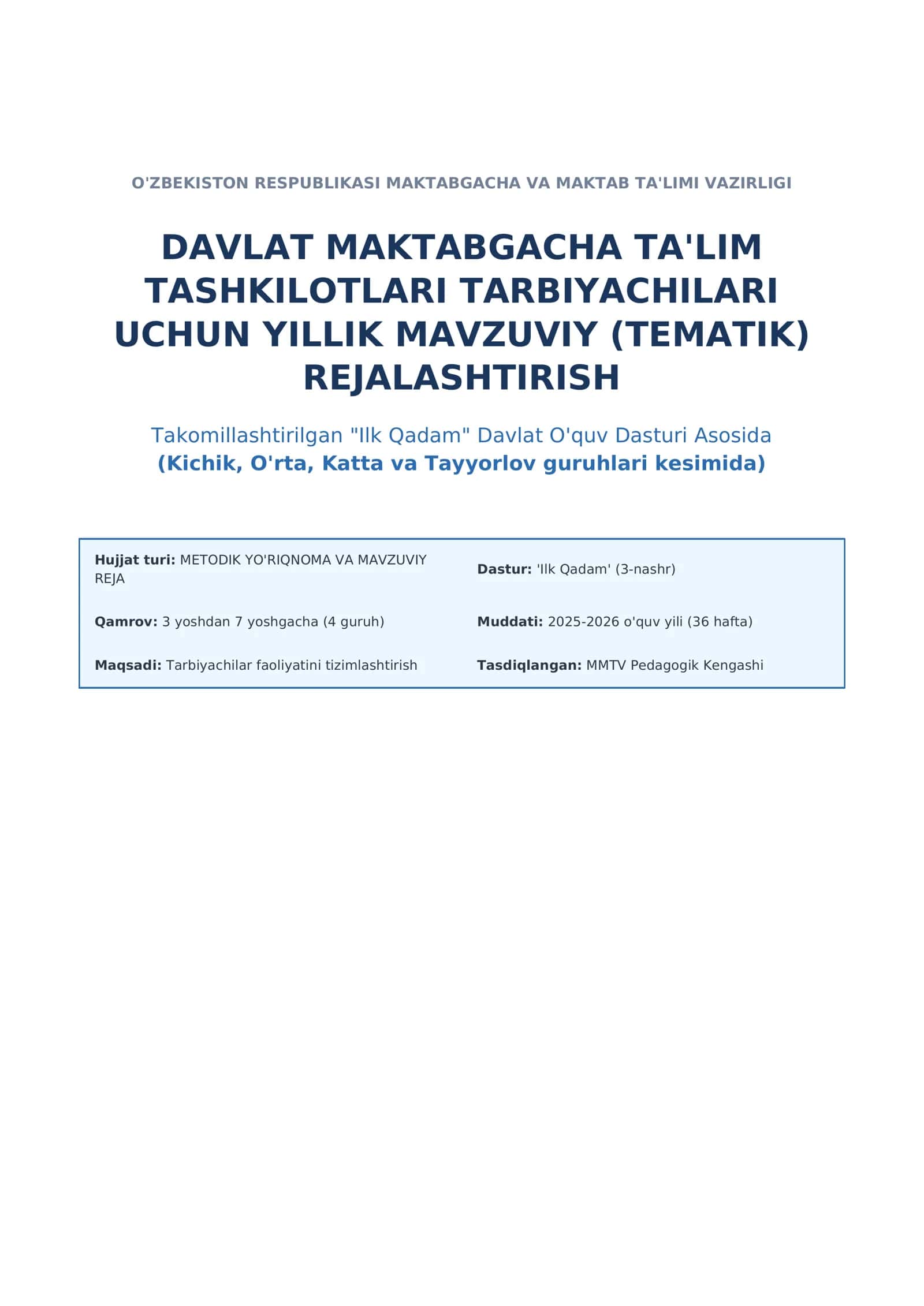 "ILK QADAM" DASTURI