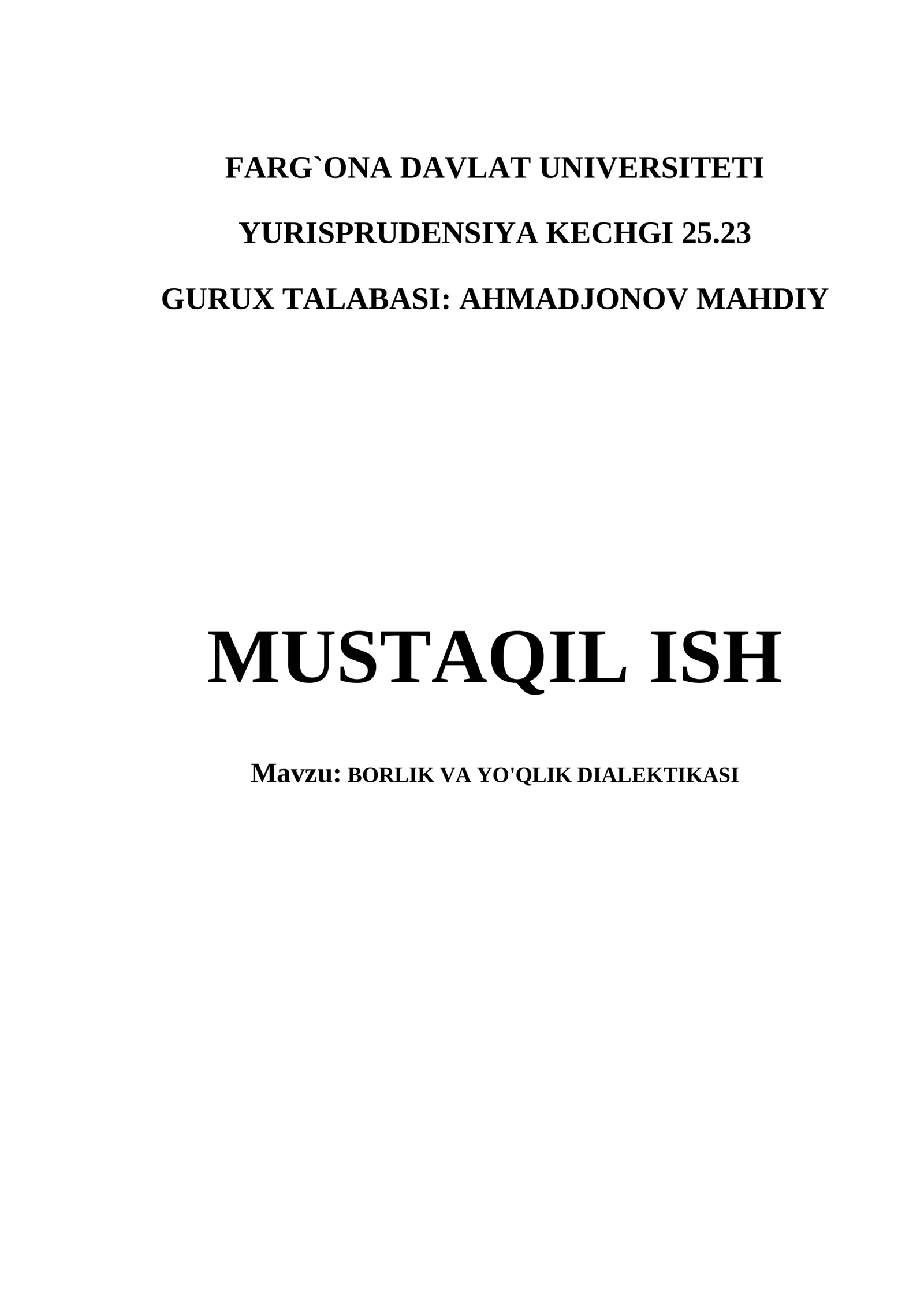 BORLIK VA YO'QLIK DIALEKTIKASI