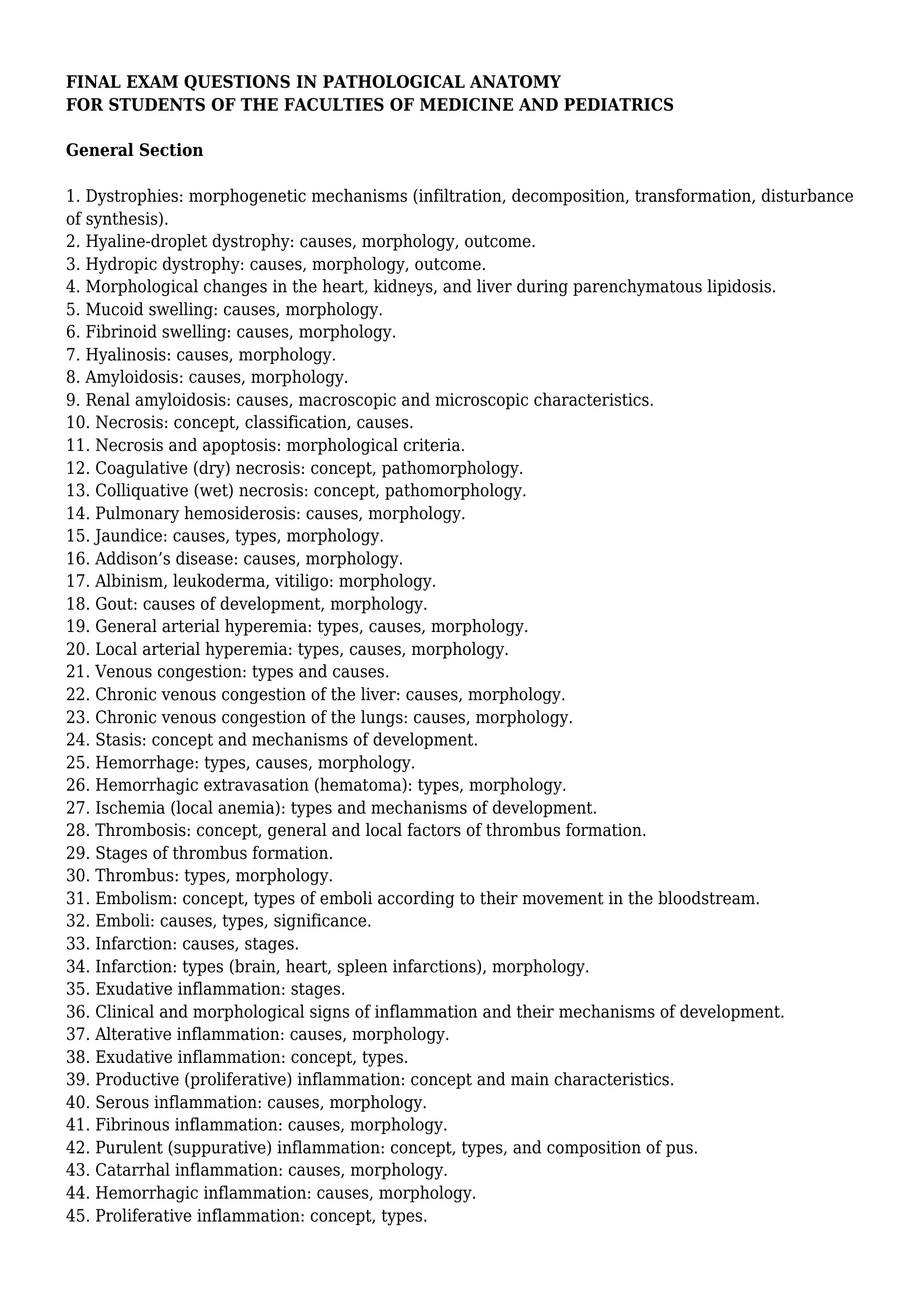 FINAL EXAM QUESTIONS IN PATHOLOGICAL ANATOMY