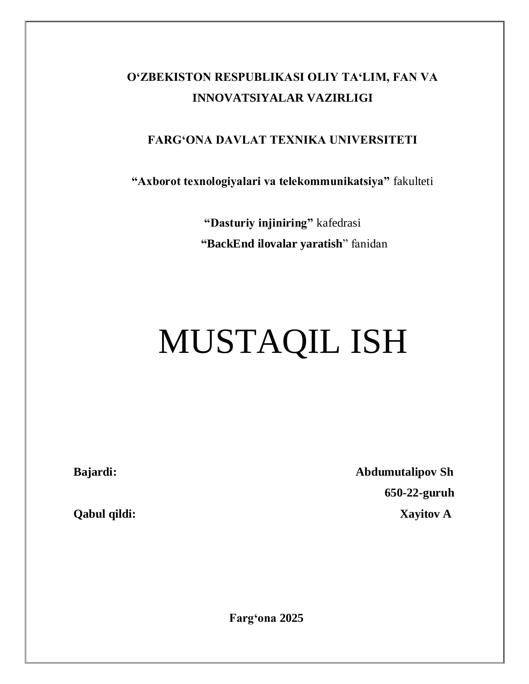 ORACLE ma’lumotlar bazasi tizimining arxitekturasi