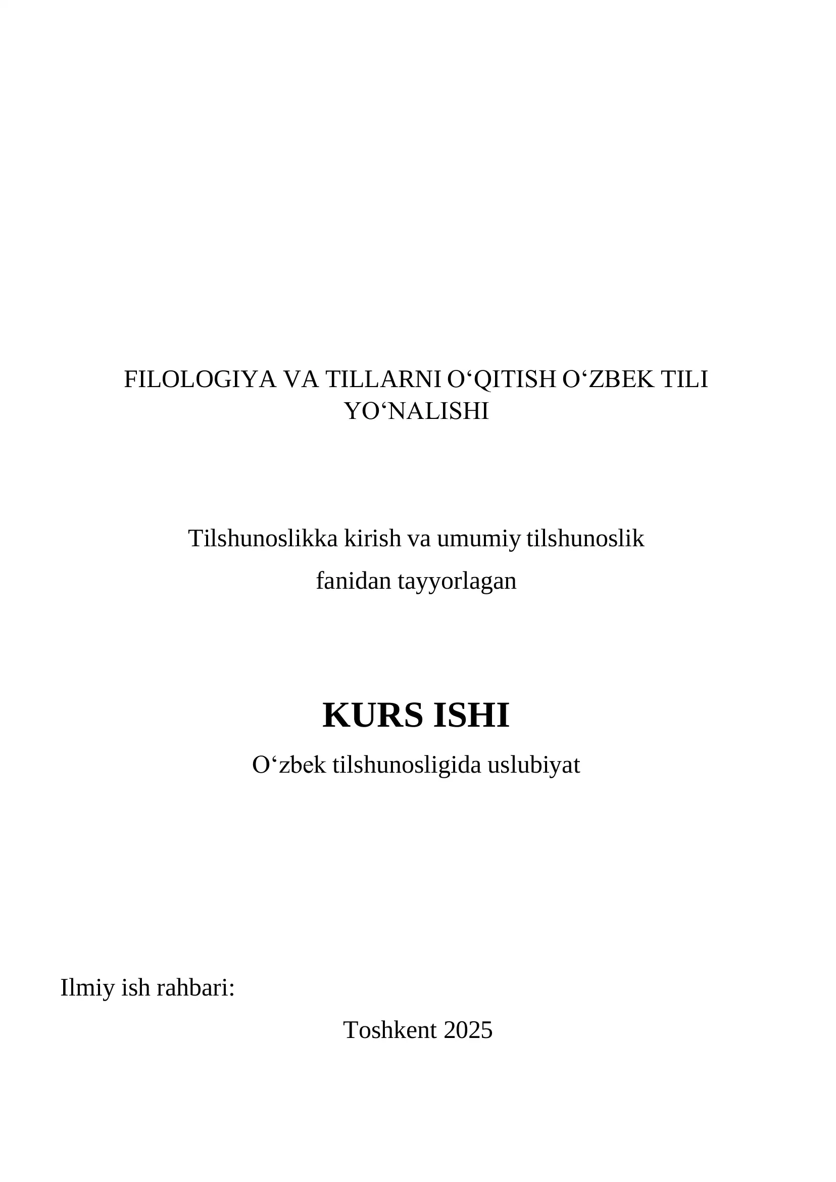O‘zbek Tili Uslubiyat Kurs Ishi