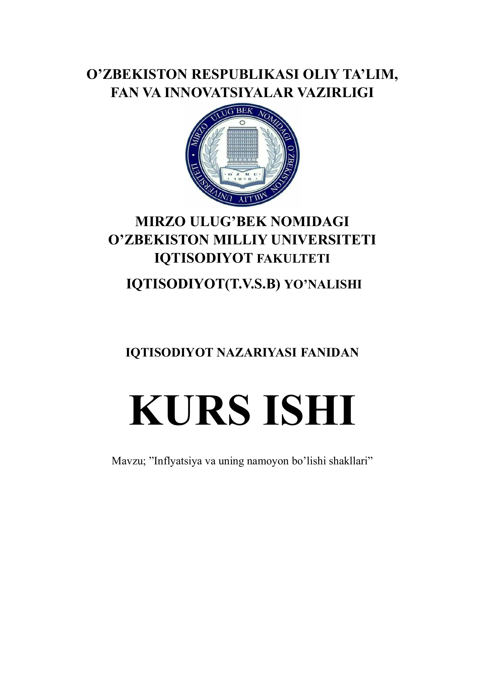 Inflyatsiya va uning namoyon bo’lishi shakllari