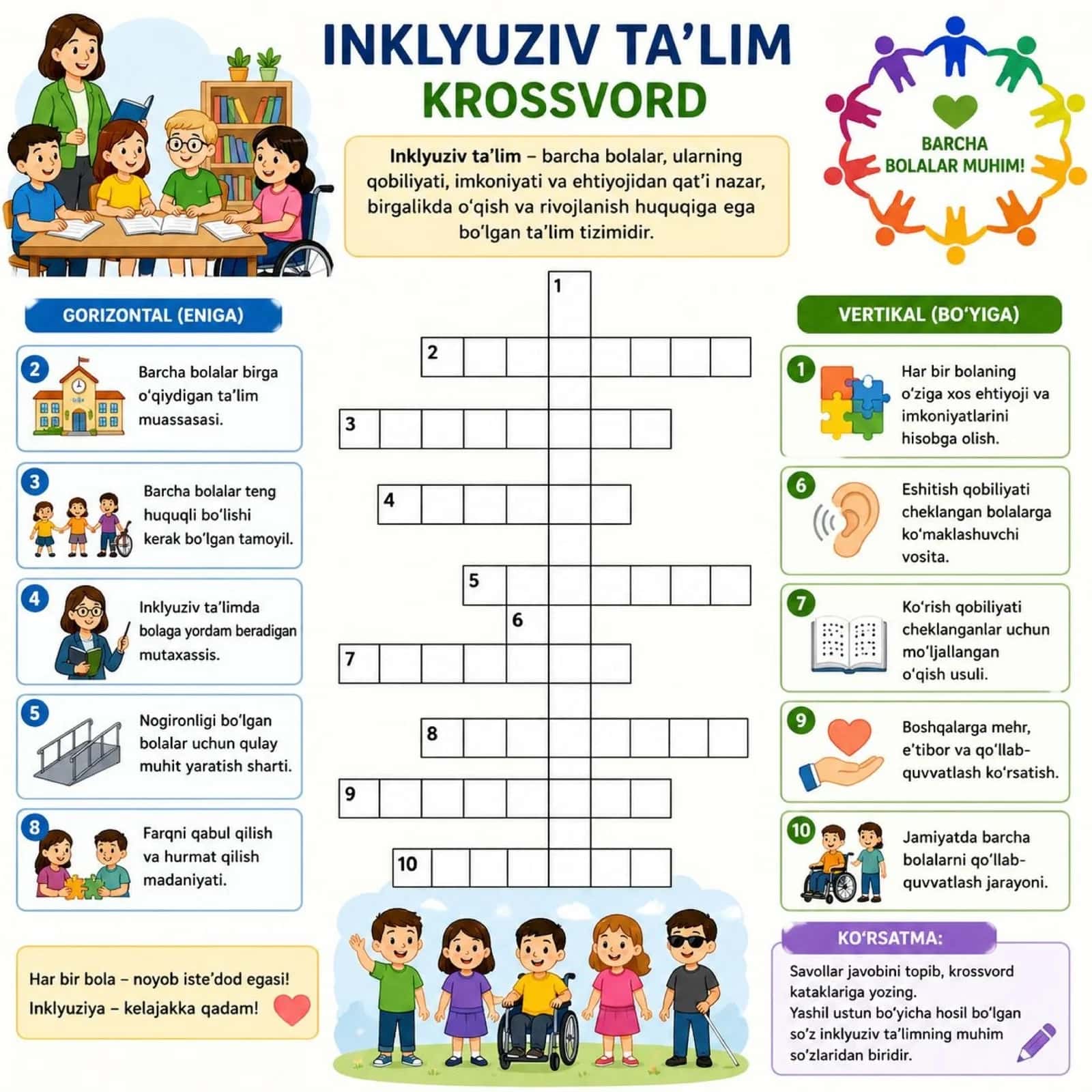 INKLYUZIV TA'LIMDAN KROSVORD