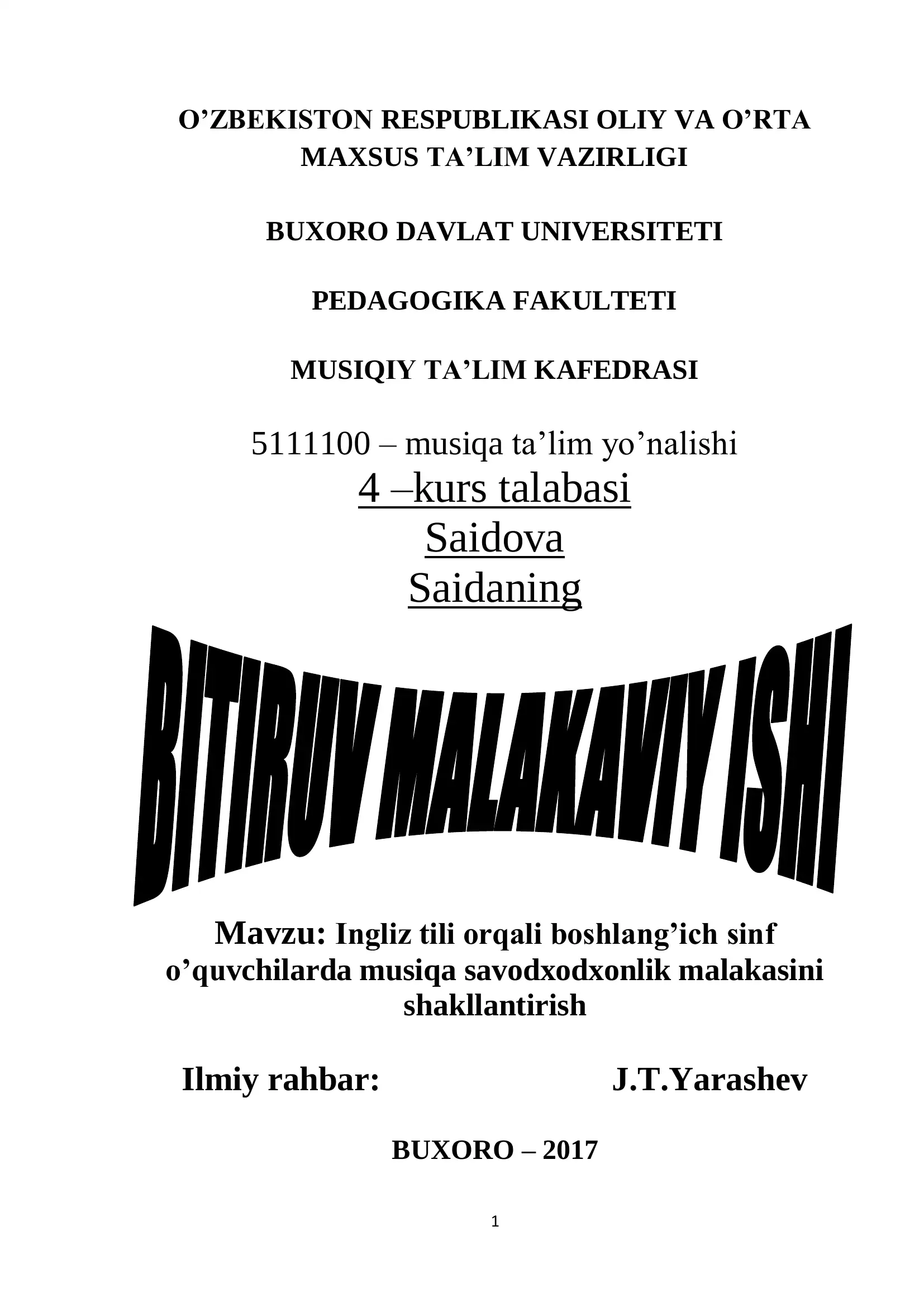 Ingliz tili orqali boshlang’ich sinf