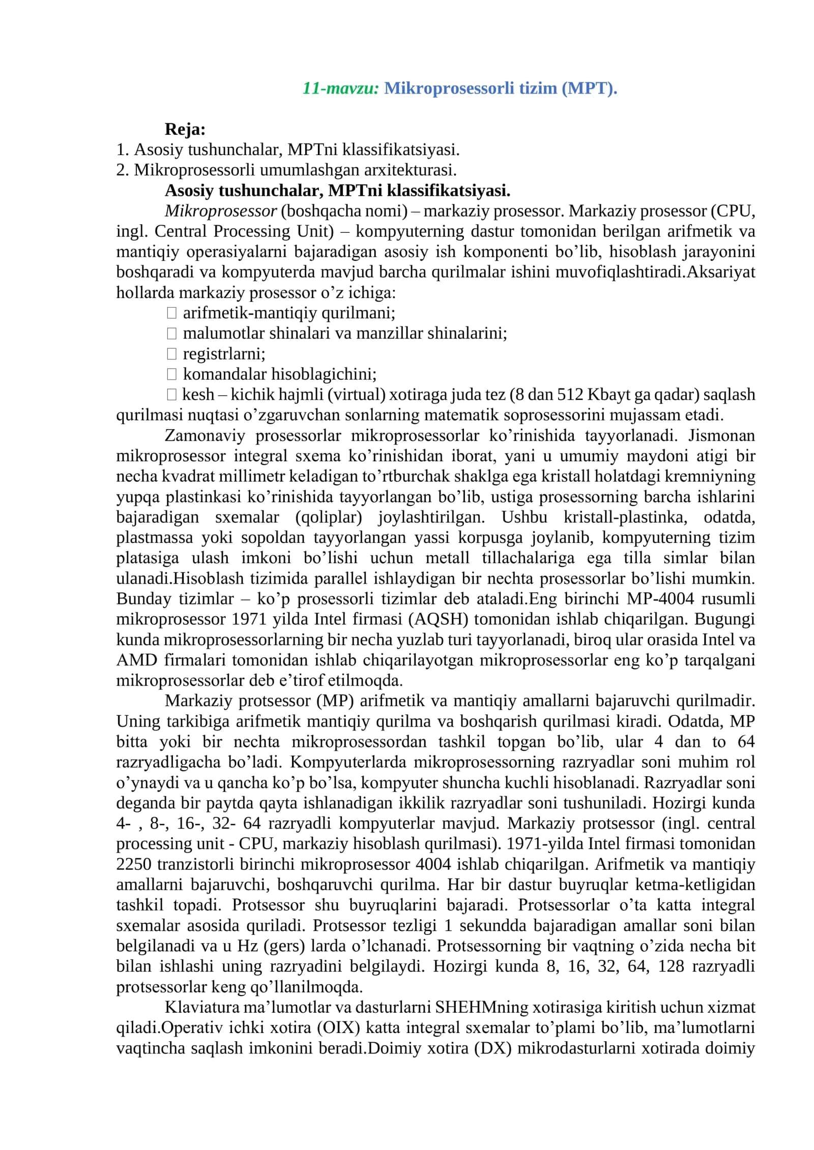 Mikroprosessorli tizim (MPT)