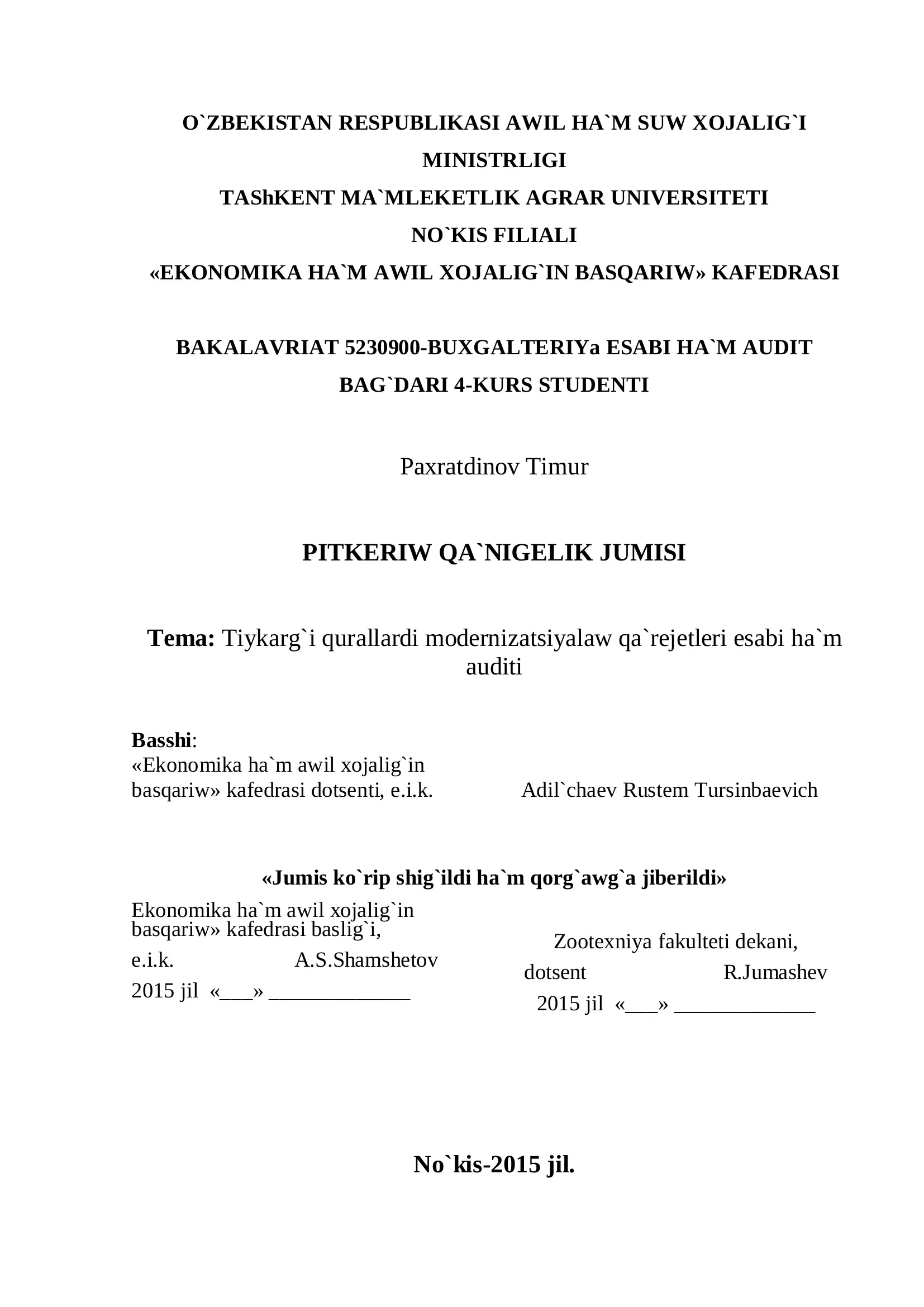 PITKERIW QA`NIGELIK JUMISI