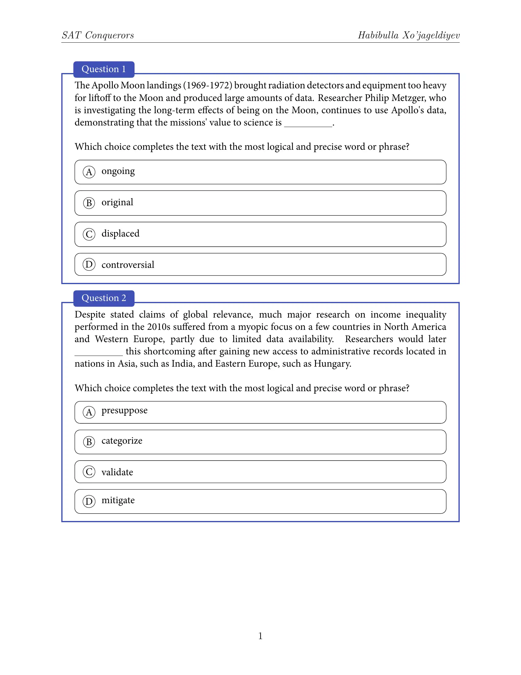 SAT Questions