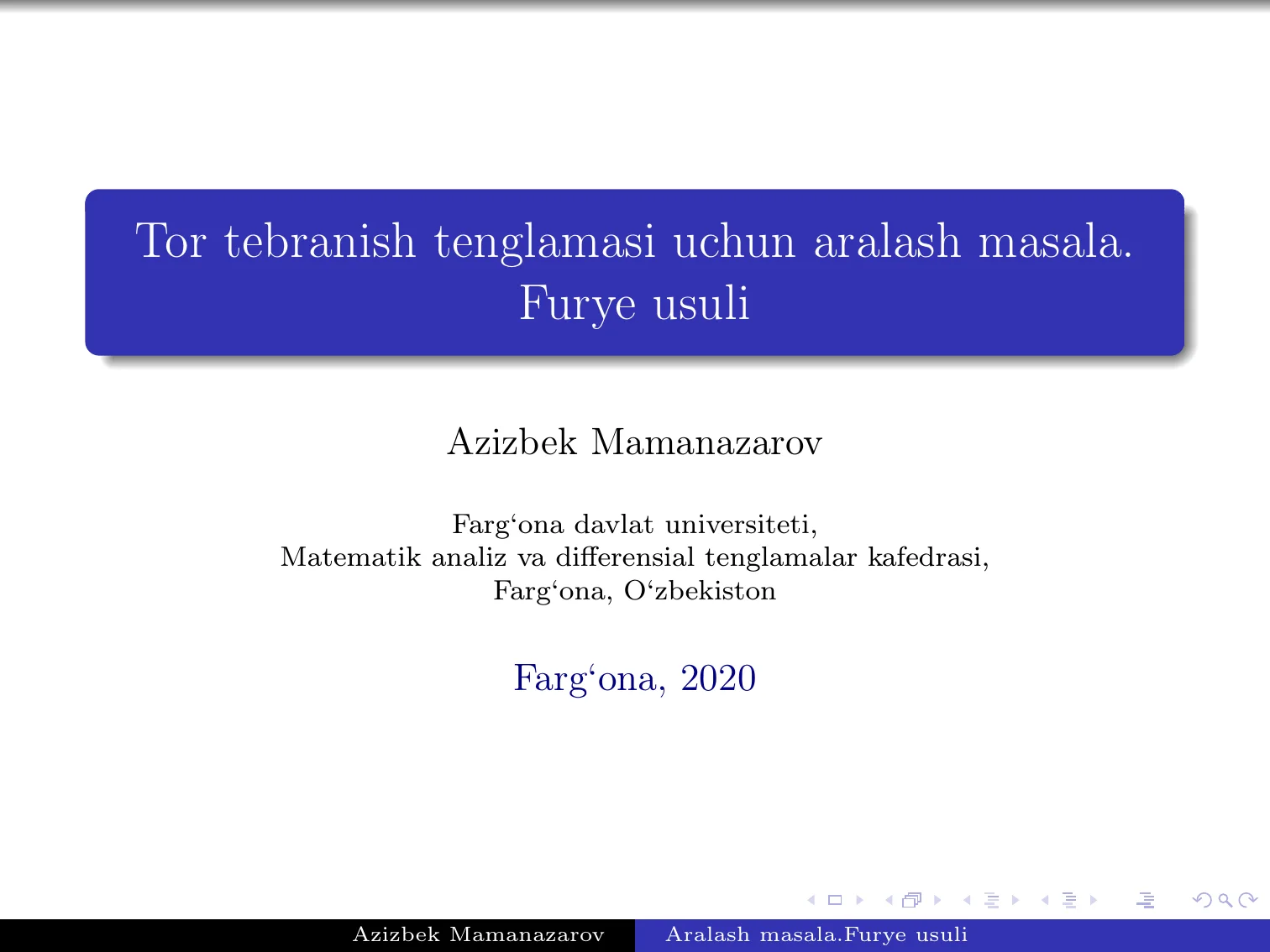 Tor tebranish tenglamasi uchun aralash masala. Furye usuli