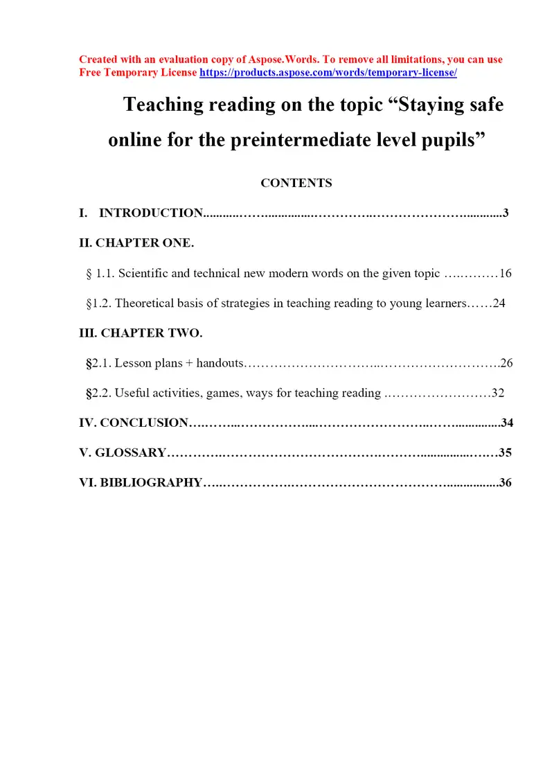 Teaching reading on the topic “Staying safe online for the preintermediate level pupils”
