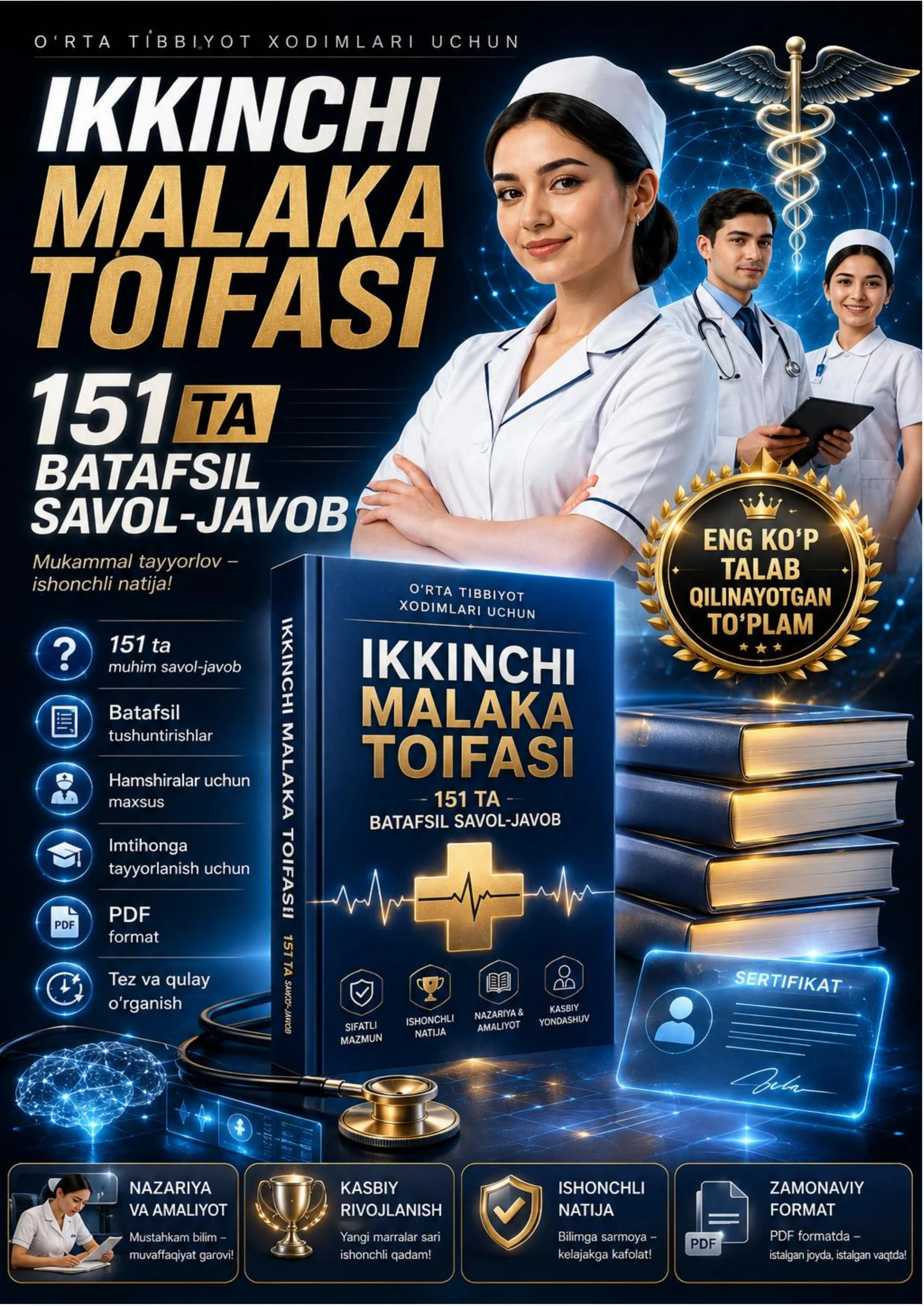 O‘rta tibbiyot xodimlari uchun ikkinchi malaka toifasi | 151 ta batafsil savol-javoblar