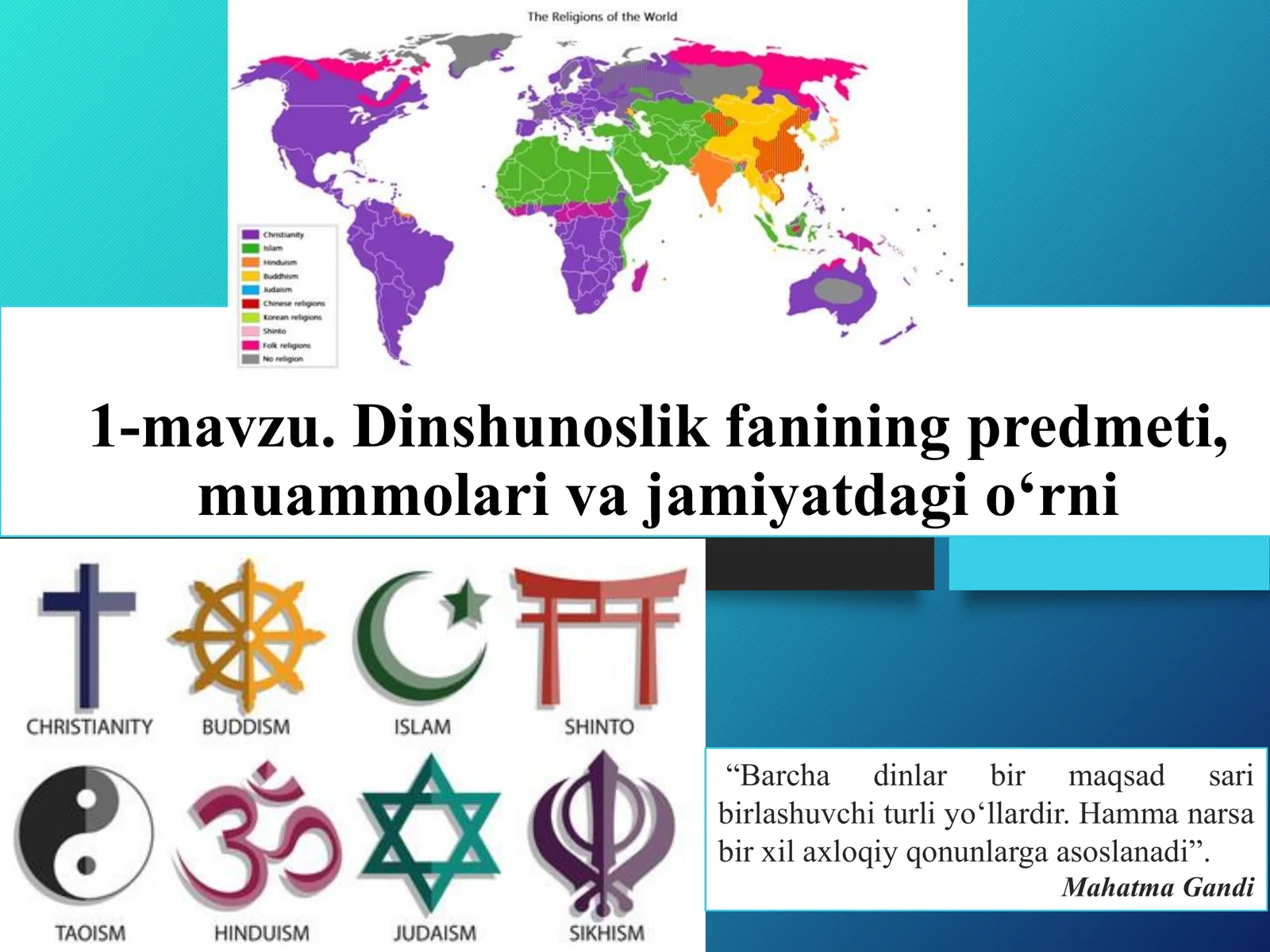 1-mavzu. Dinshunoslik fanining predmeti, muammolari va jamiyatdagi o‘rni