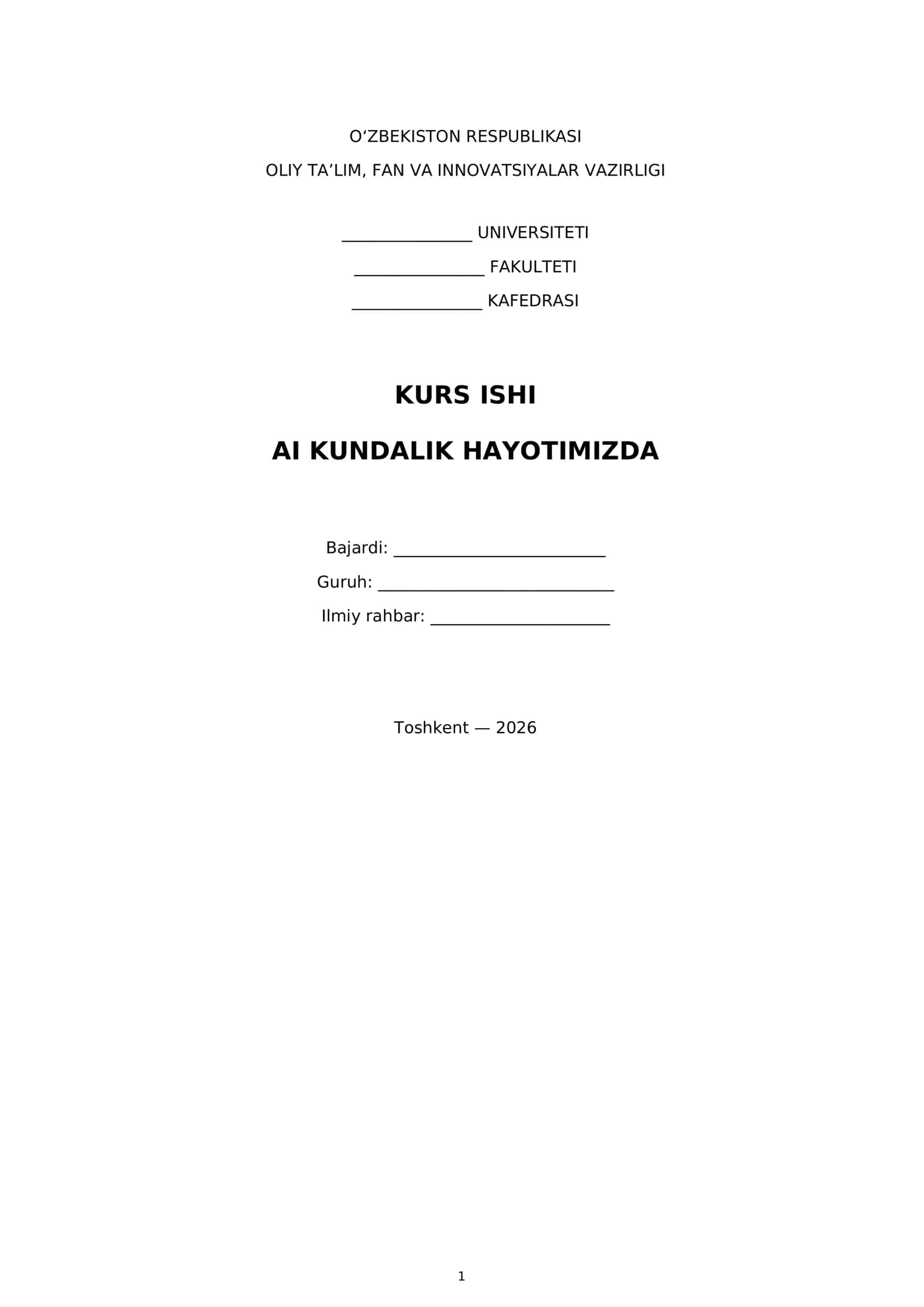 KURS ISHI - AI KUNDALIK HAYOTIMIZDA