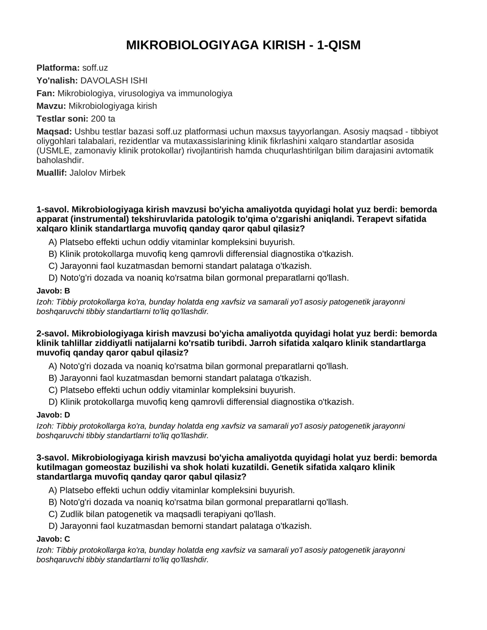 MIKROBIOLOGIYAGA KIRISH - 1-QISM