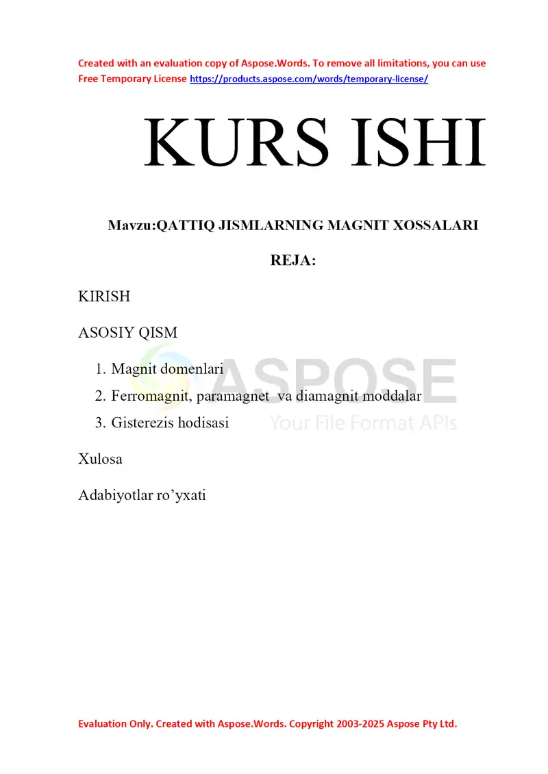 QATTIQ JISMLARNING MAGNIT XOSSALARI
